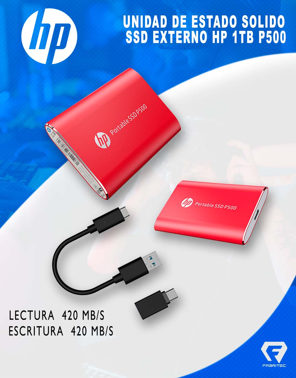 SSD EXTERNO HP 1TB P500 ( 1F5P5AA#ABB ), USB 3.2, GEN2 X2, TIPO C