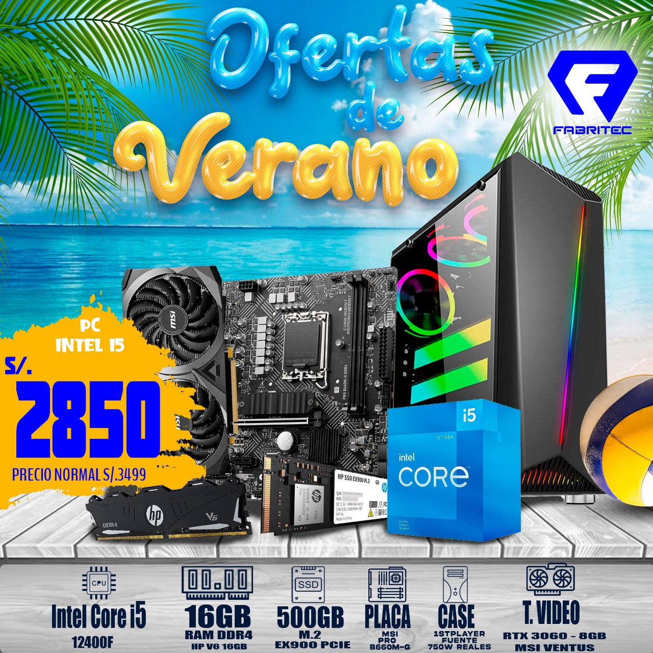 PC GAMER INTEL COREI5 12400F- 8GB 3060