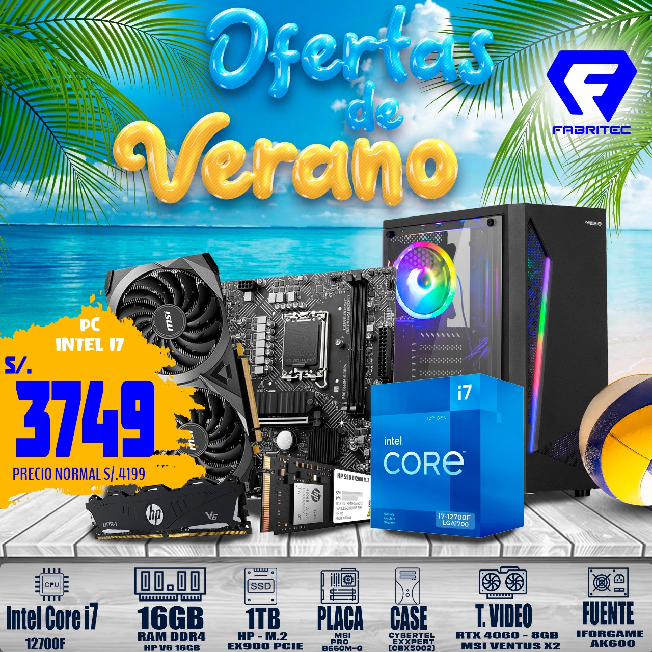 PC GAMER INTEL COREI7 12700F + RTX4060 8GB