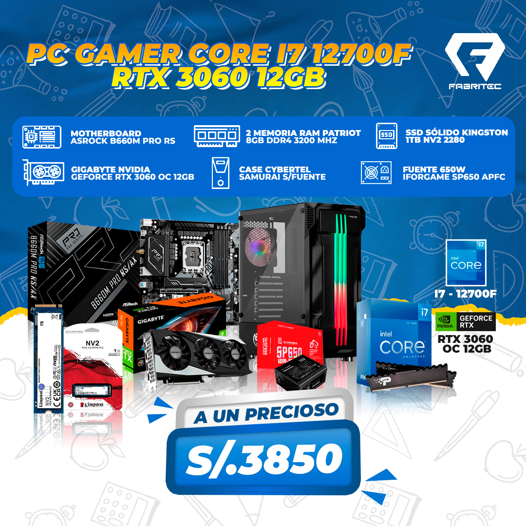 PC GAMER CORE I7 12700F RTX3060 12GB