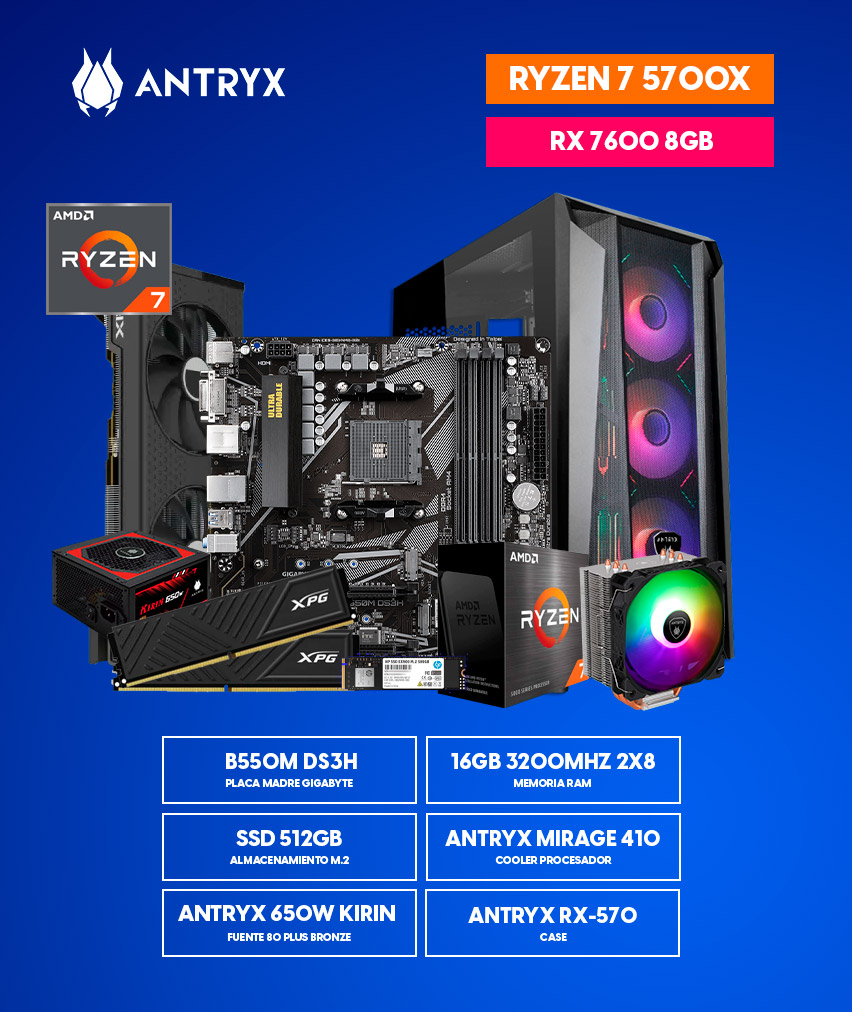PC ANTRYX AMD RYZEN 7 5700X + RX 7600 8GB