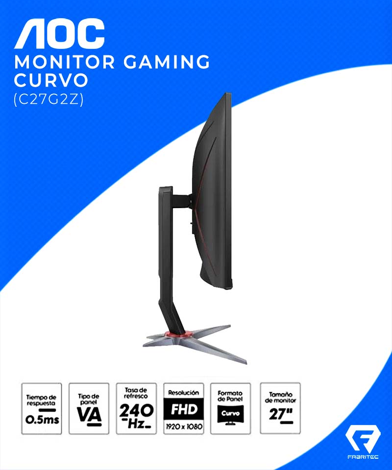 MONITOR GAMING AOC C27G2Z, CURVO 27 VA, FHD, 240Hz, 0.5ms