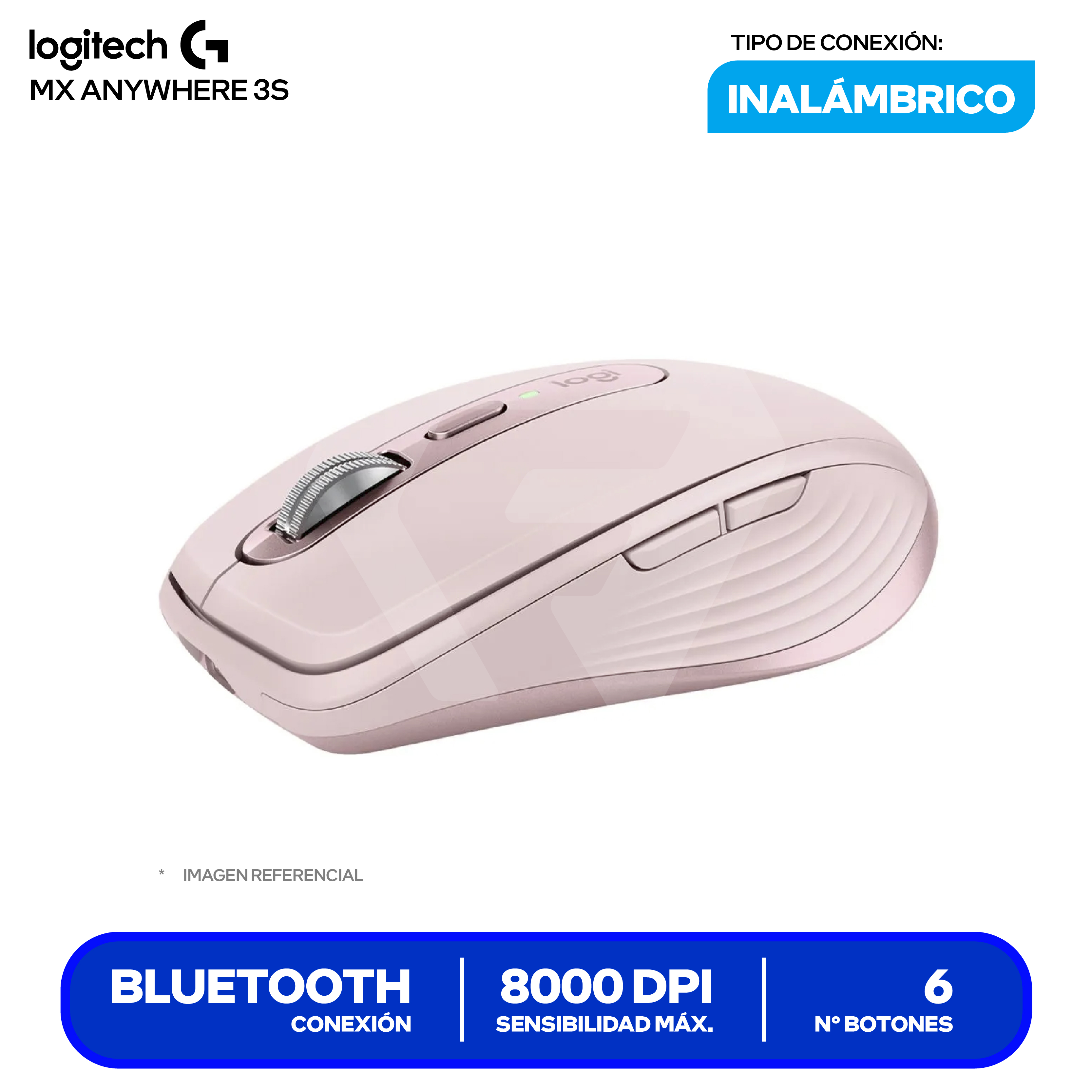 Mouse Inalámbrico Logitech MX Anywhere 3S (910-006934) Rosado, 8000 DPI