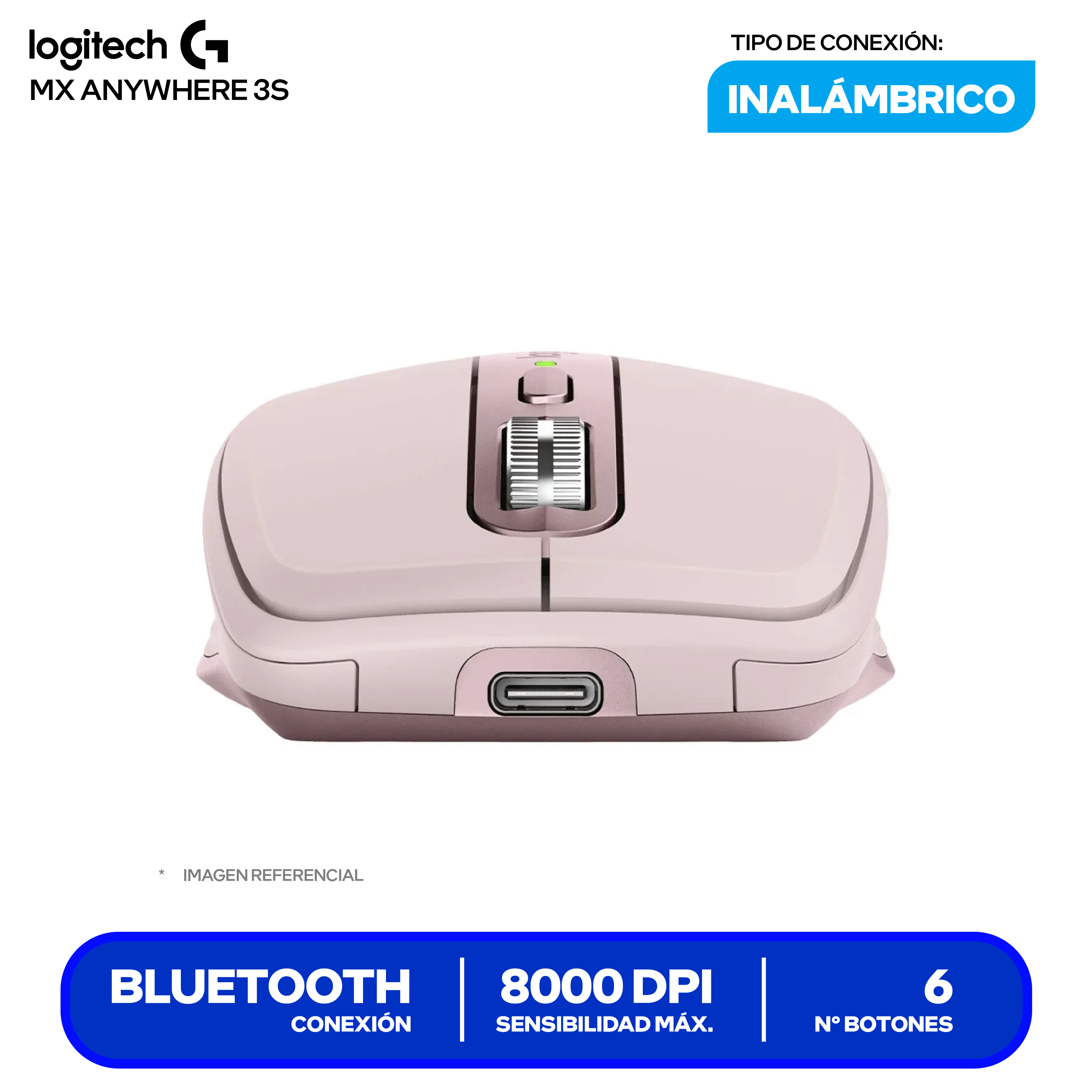 Mouse Inalámbrico Logitech MX Anywhere 3S (910-006934) Rosado, 8000 DPI
