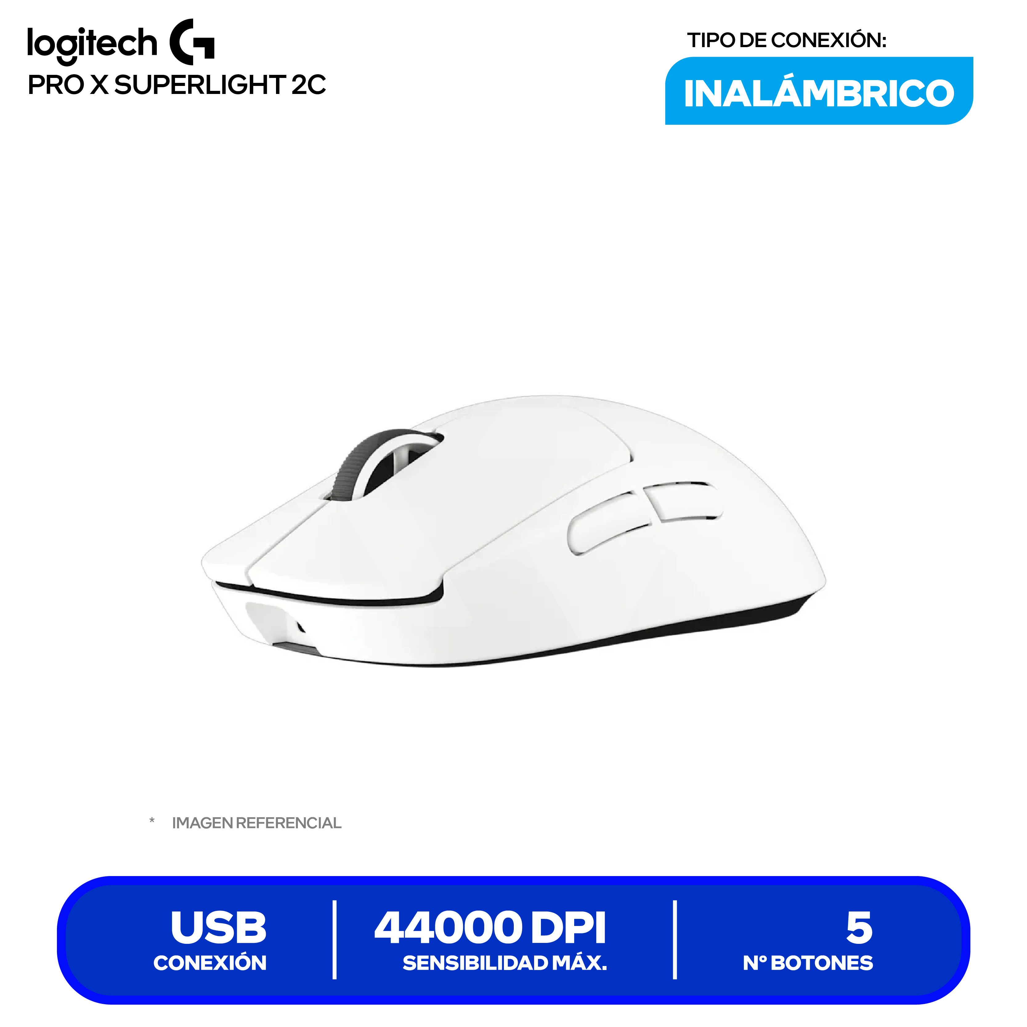 Mouse Gamer Inalámbrico Logitech PRO X SUPERLIGHT 2c ( 910-007537 ) Blanco 44.000 DPI