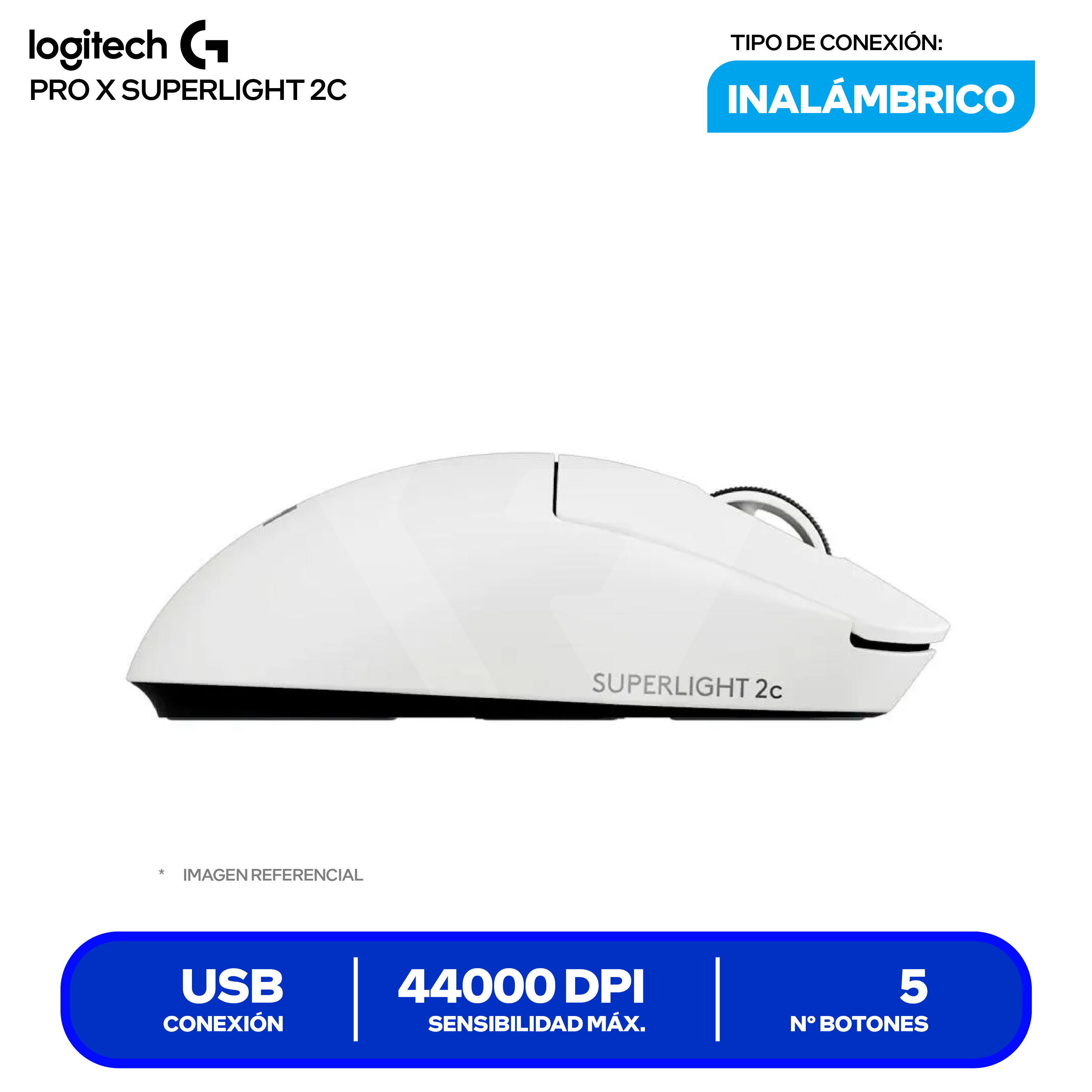 Mouse Gamer Inalámbrico Logitech PRO X SUPERLIGHT 2c ( 910-007537 ) Blanco 44.000 DPI