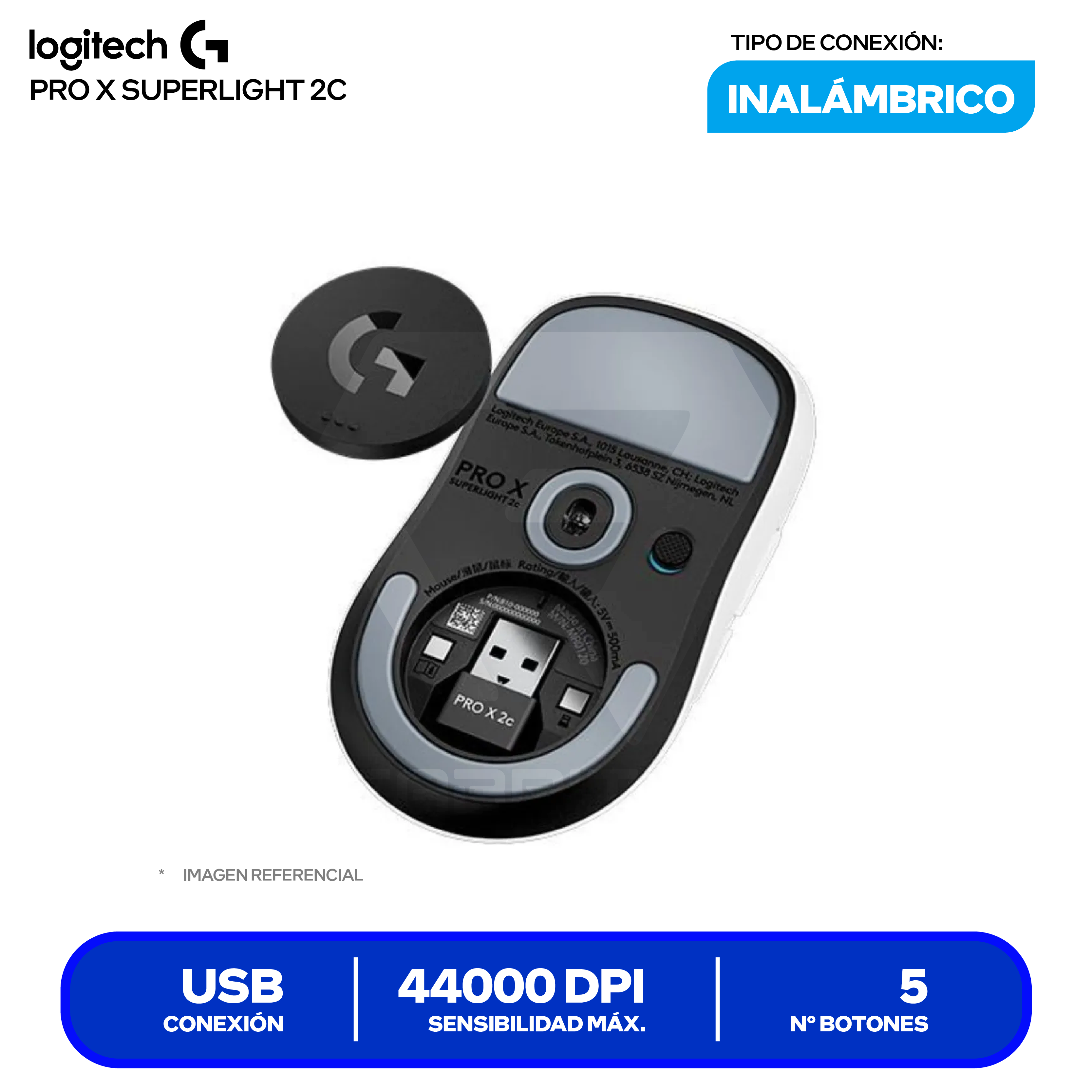 Mouse Gamer Inalámbrico Logitech PRO X SUPERLIGHT 2c ( 910-007537 ) Blanco 44.000 DPI