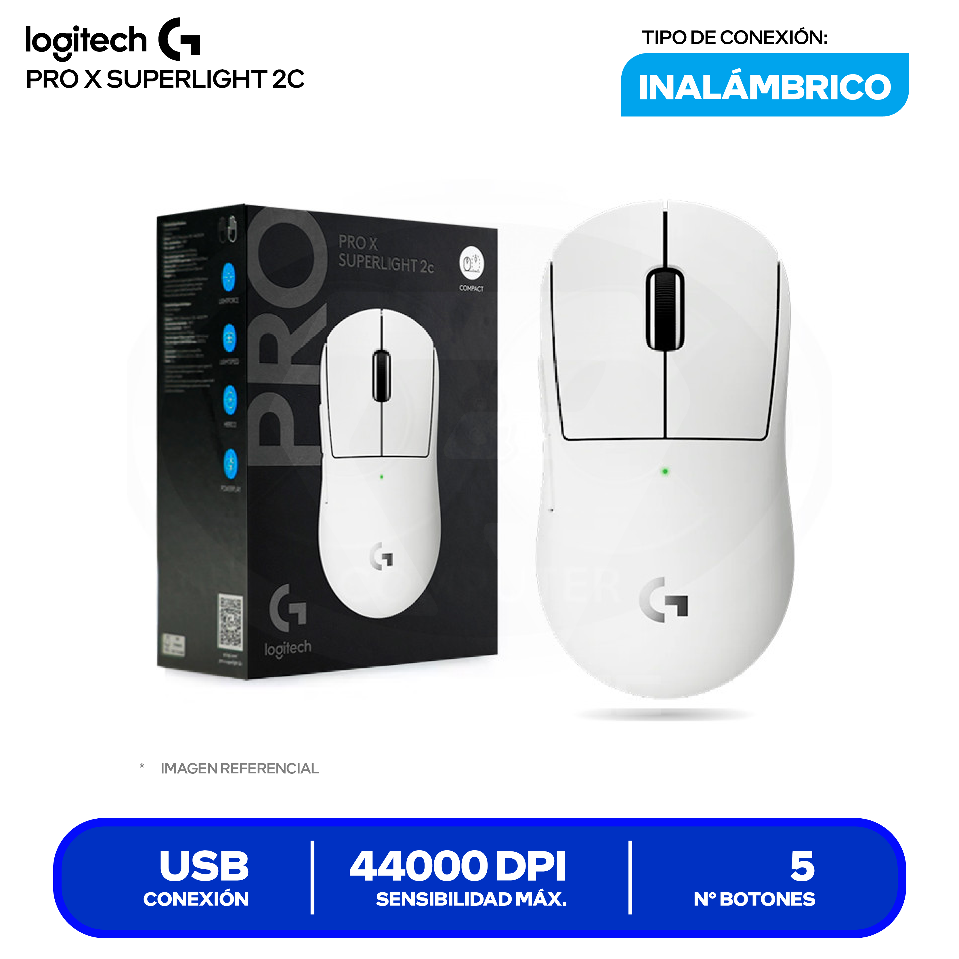 Mouse Gamer Inalámbrico Logitech PRO X SUPERLIGHT 2c ( 910-007537 ) Blanco 44.000 DPI