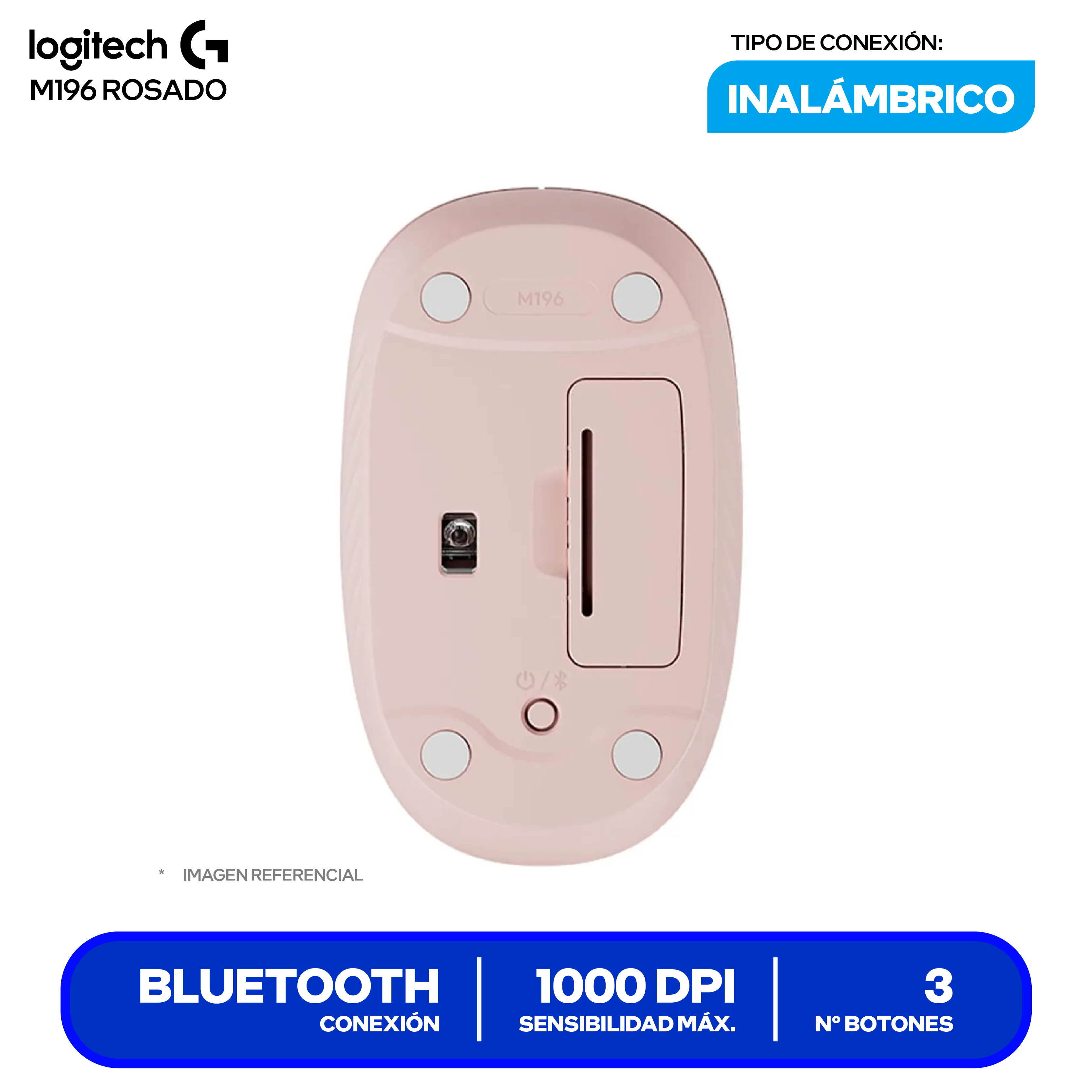 Mouse Inalámbrico Logitech M196 ( 910-007458 ) Rosado 1000 DPI