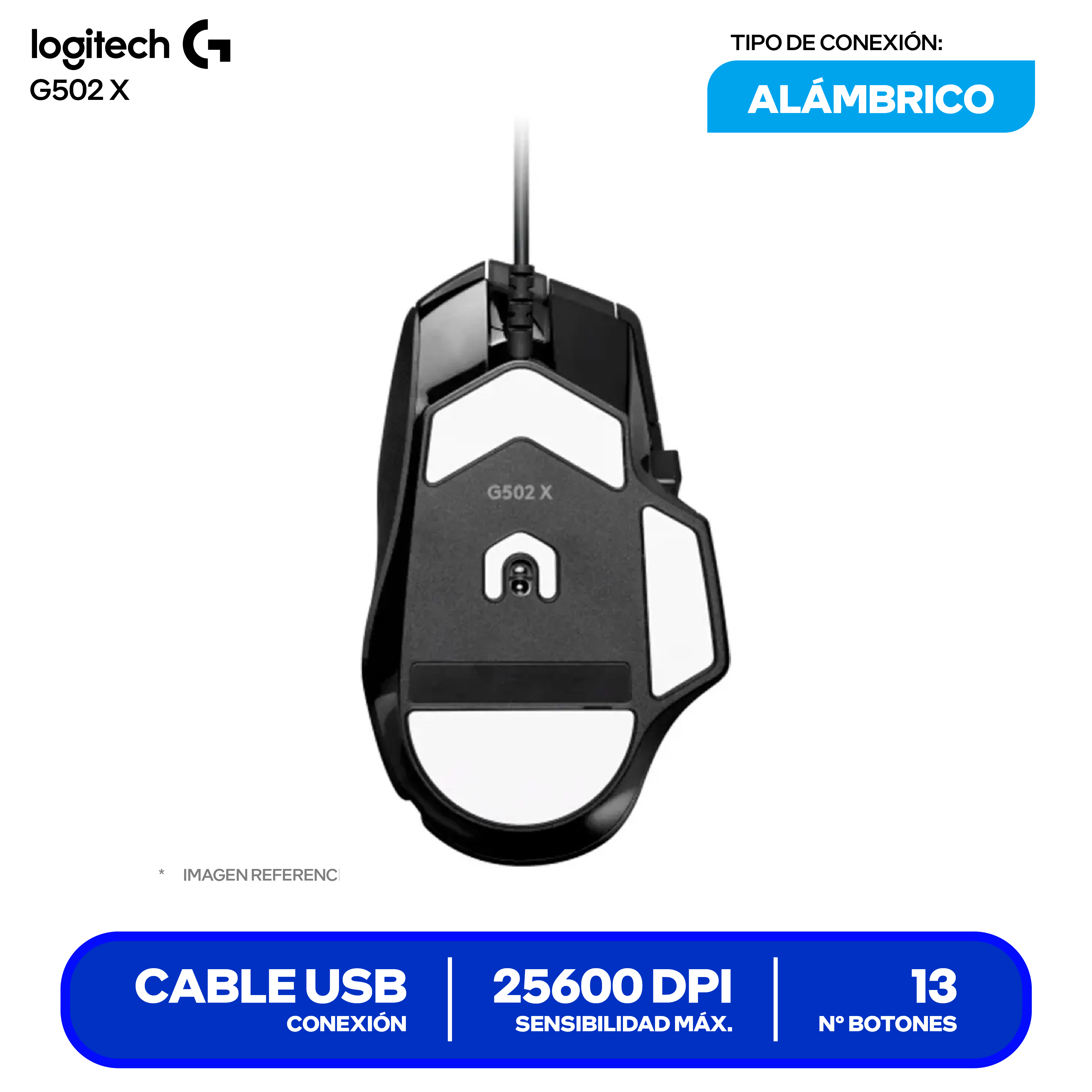 Mouse Gamer Logitech G502 X ( 910-006137 ) Negro 25.600 DPI