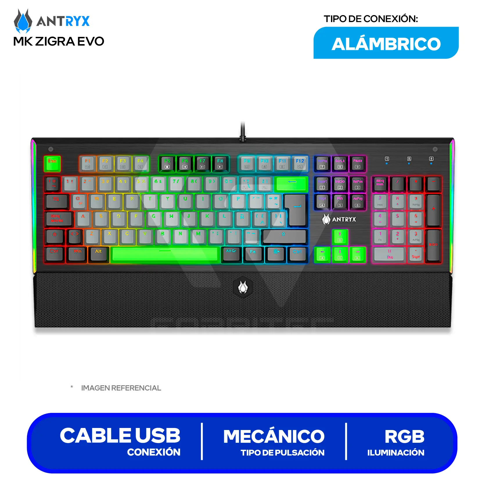 Teclado Gamer Antryx MK Zigra EVO ( AMK-900KR1RE-SP ) Switch  Red, Mecánico RGB