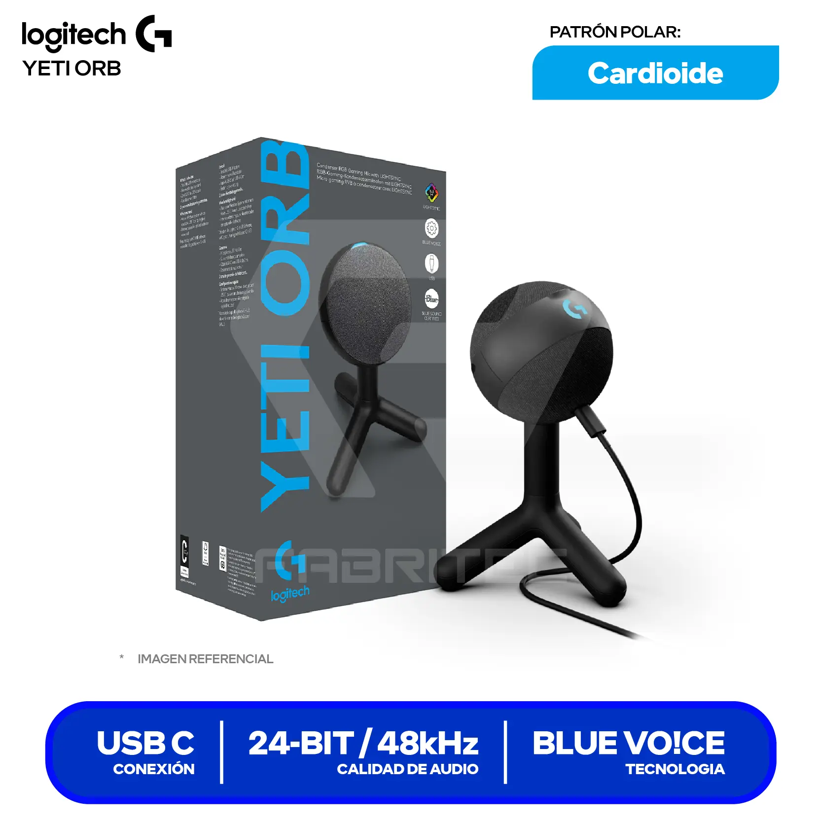 Micrófono Logitech G Yeti Orb Negro (988-000550) USB-C, RGB