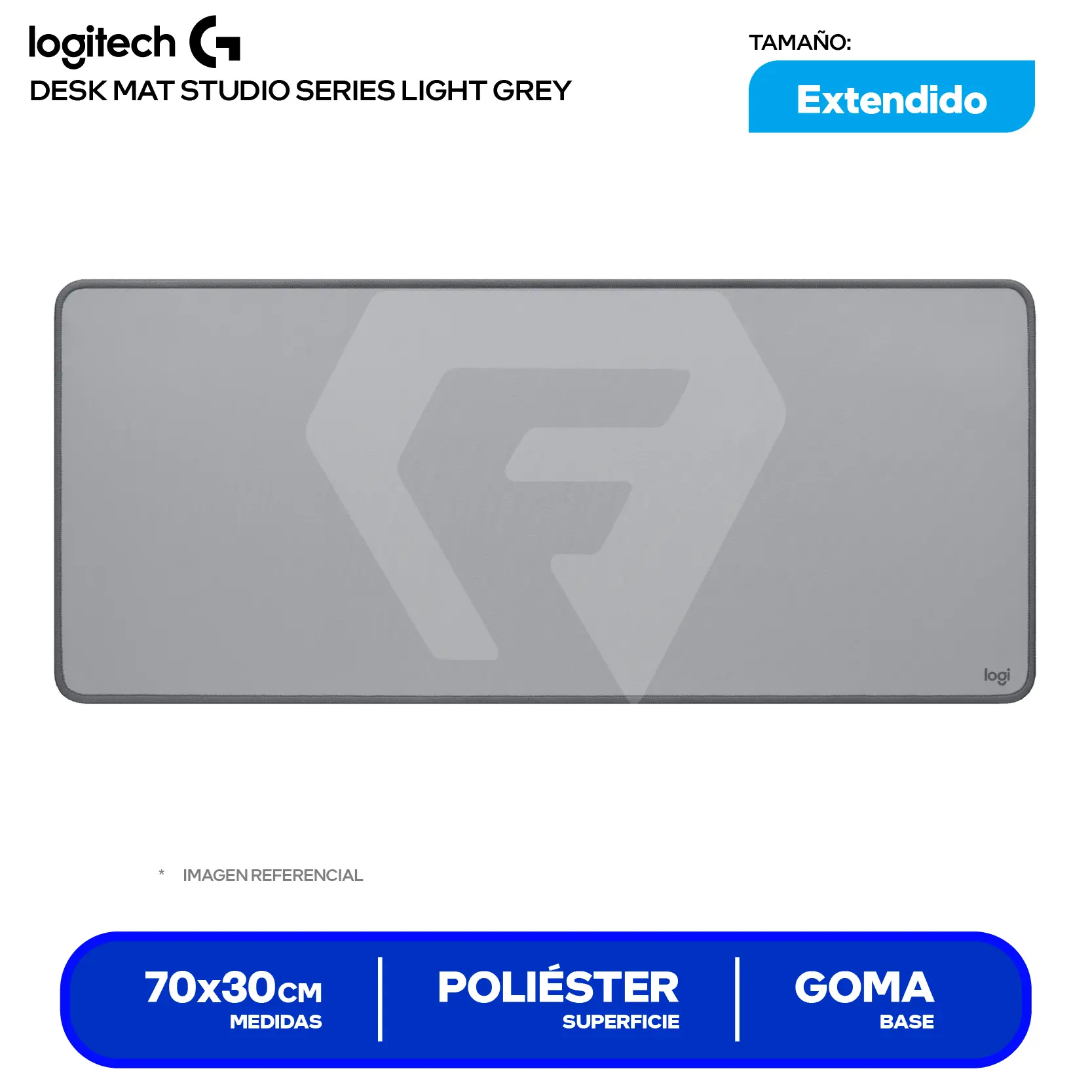 Pad Mouse Logitech Desk Mat Studio Series Gris Claro (956-000047) XL, 700 x 300 x 2mm