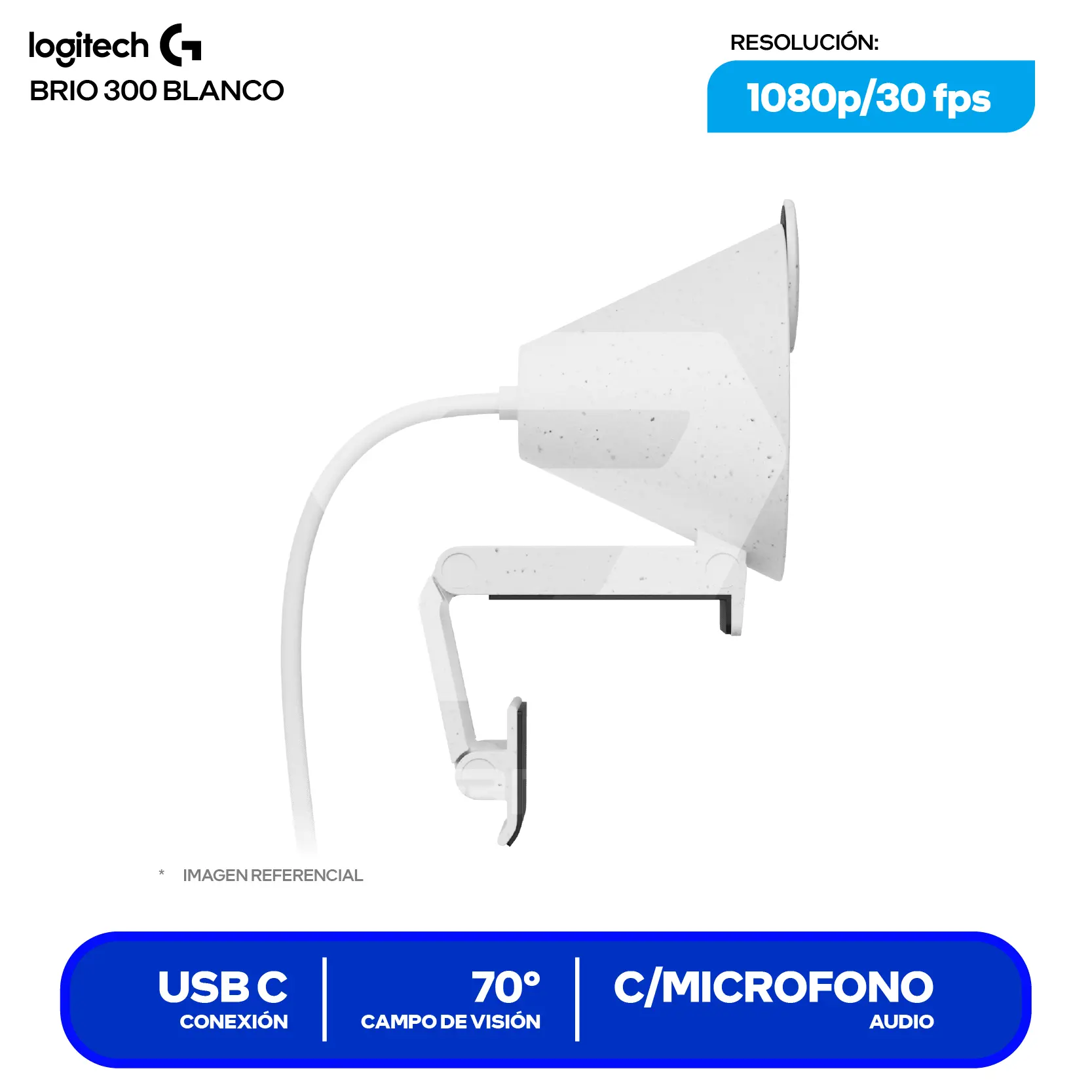 Cámara Web Logitech Brio 300 Blanco Crudo (960-001440)  Full HD 1080p, Micrófono integrado
