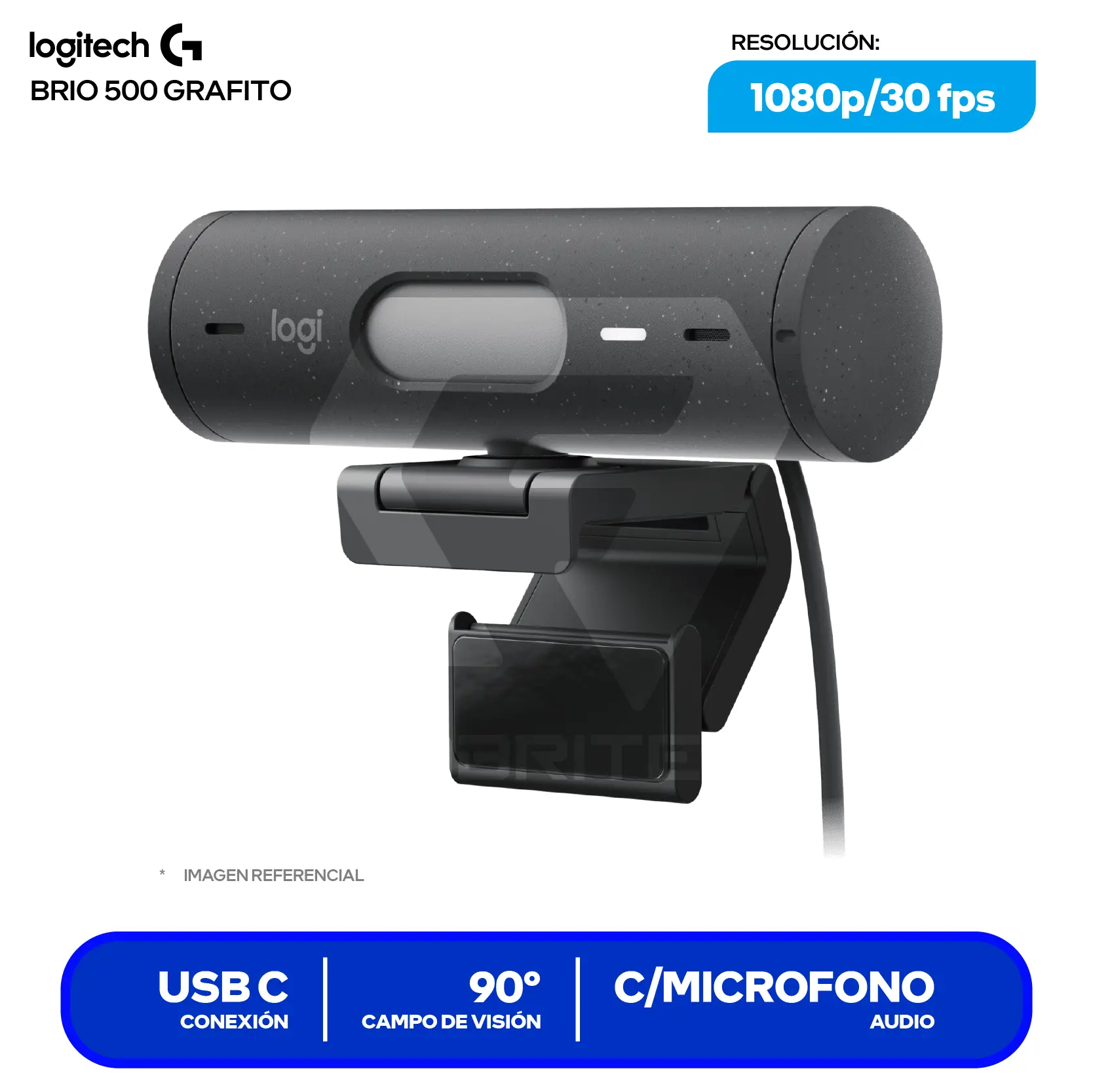 Cámara Web Logitech Brio 500 Grafito (960-001412)  Full HD 1080p, Micrófono integrado