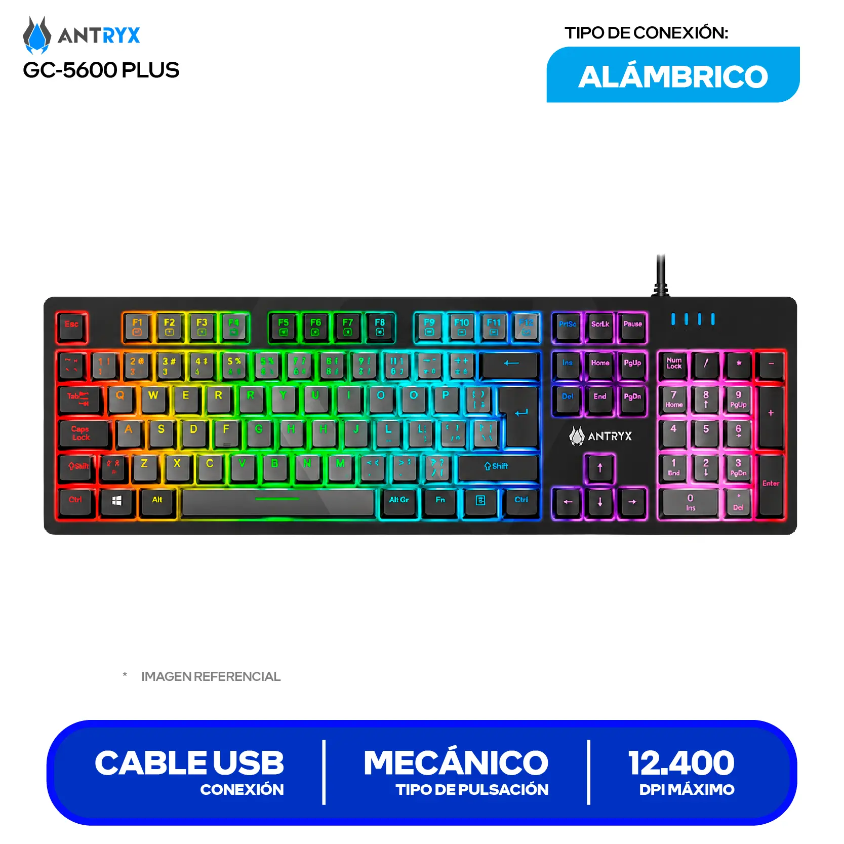 Kit Teclado + Mouse Gamer Antryx GC-5600 Plus (AGC-5650KBL-SP) Switch Blue, RGB, 12400 DPI
