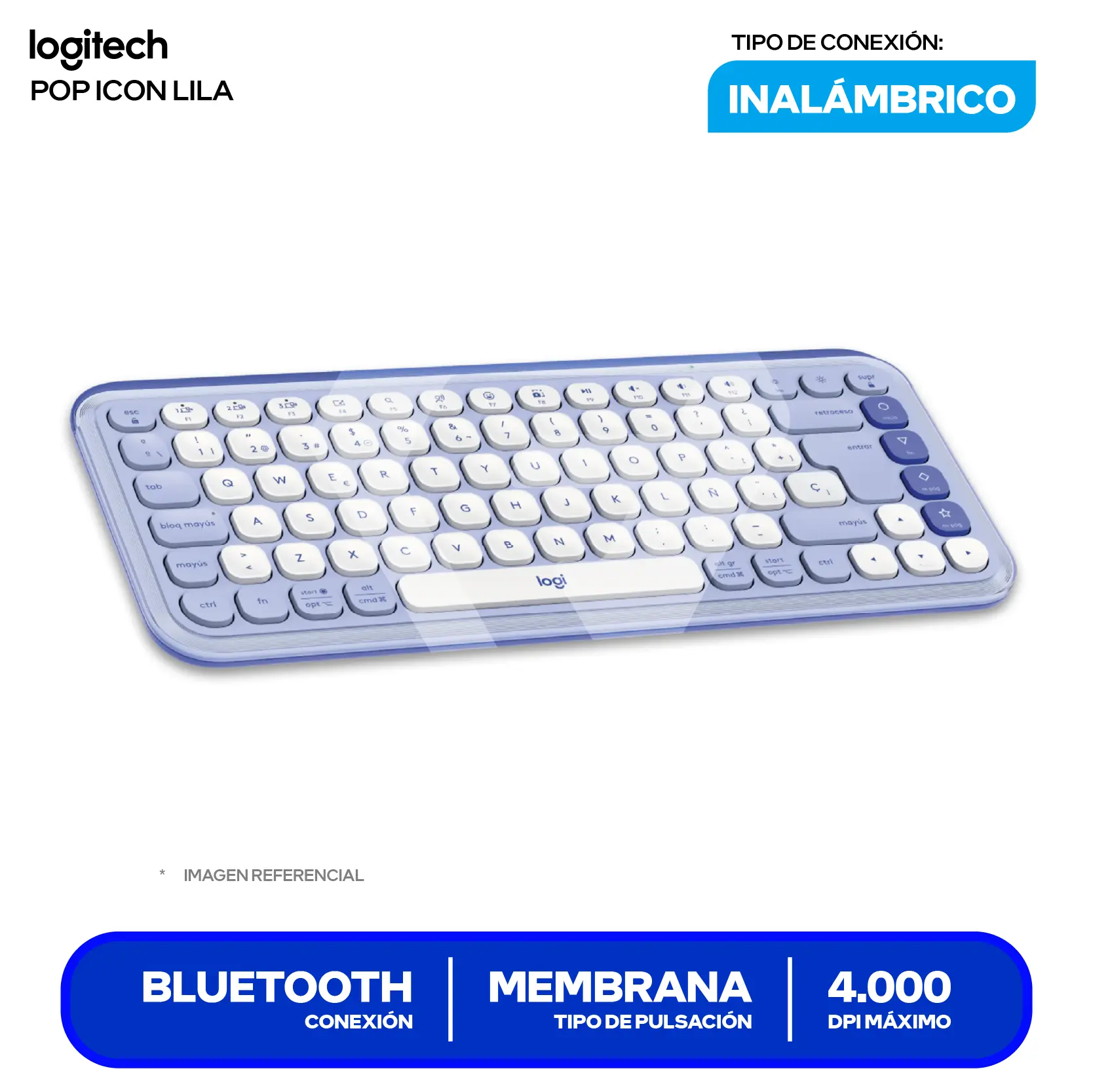 Kit Teclado + Mouse Inalámbrico Logitech POP Icon Lila y blanco (920-013054) Bluetooth, Multi-Dispositivo