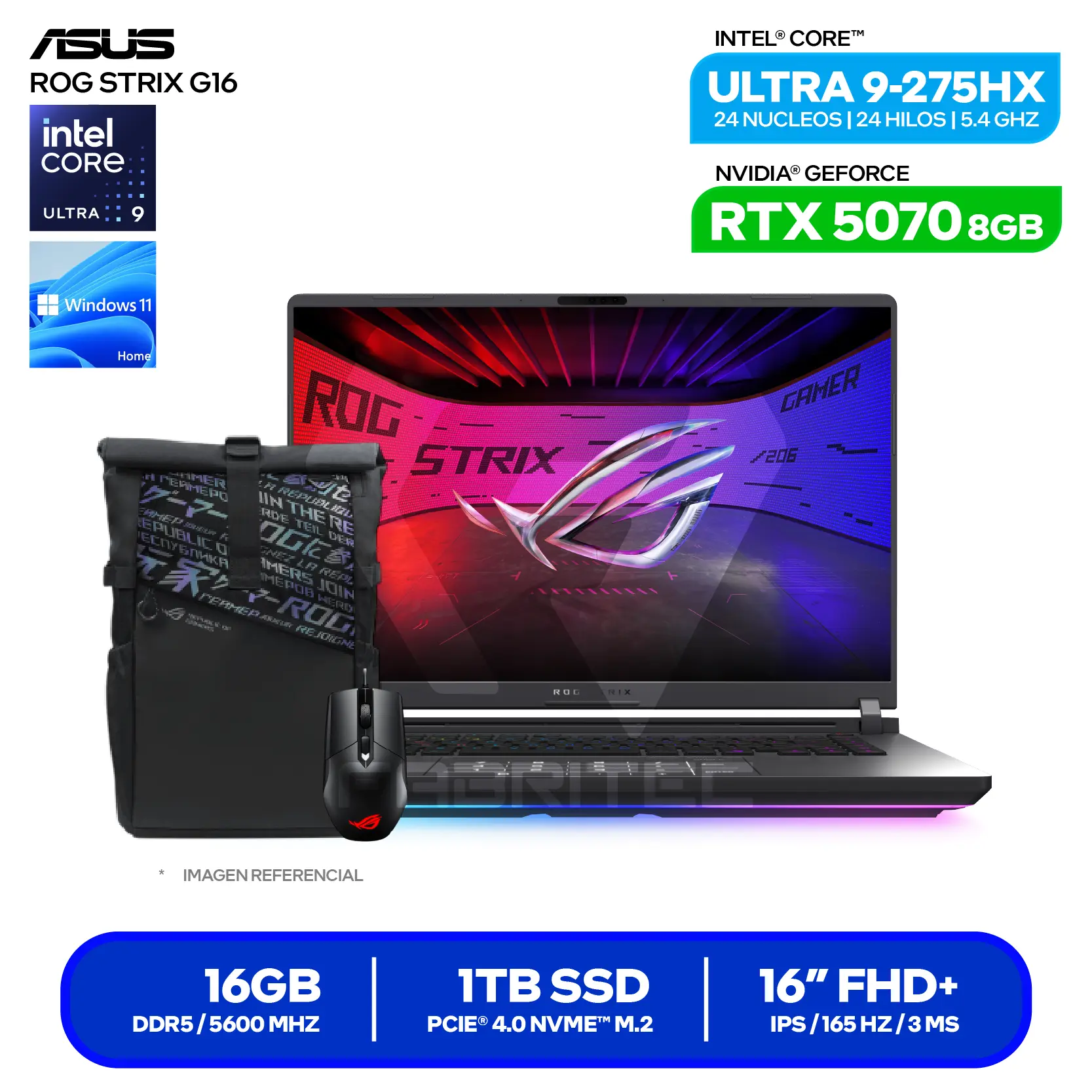 Laptop Asus Rog Strix G16 G615LP-RV019W (90NR0LN1-M000N0) Intel Core Ultra 9-275HX, GeForce RTX 5070 8GB, RAM 16GB, SSD 1TB, 16'' WUXGA, Windows 11 Home