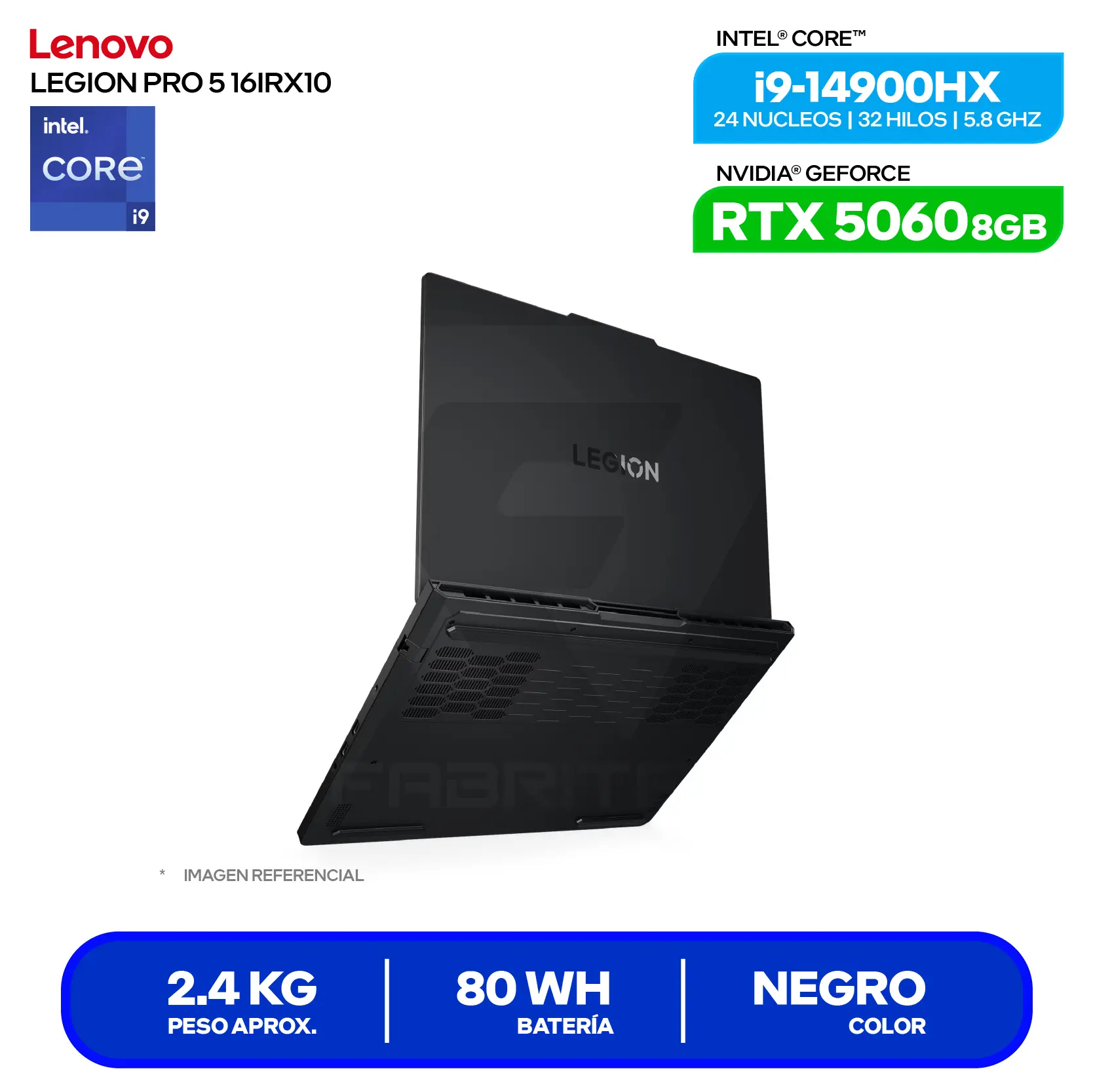 Laptop Lenovo Legion Pro 5 16IRX10 (83NN0058LM) Intel Core i9-14900HX, GeForce RTX 5060 8GB, RAM 32GB, SSD 1TB, 16'' WQXGA, FreeDos