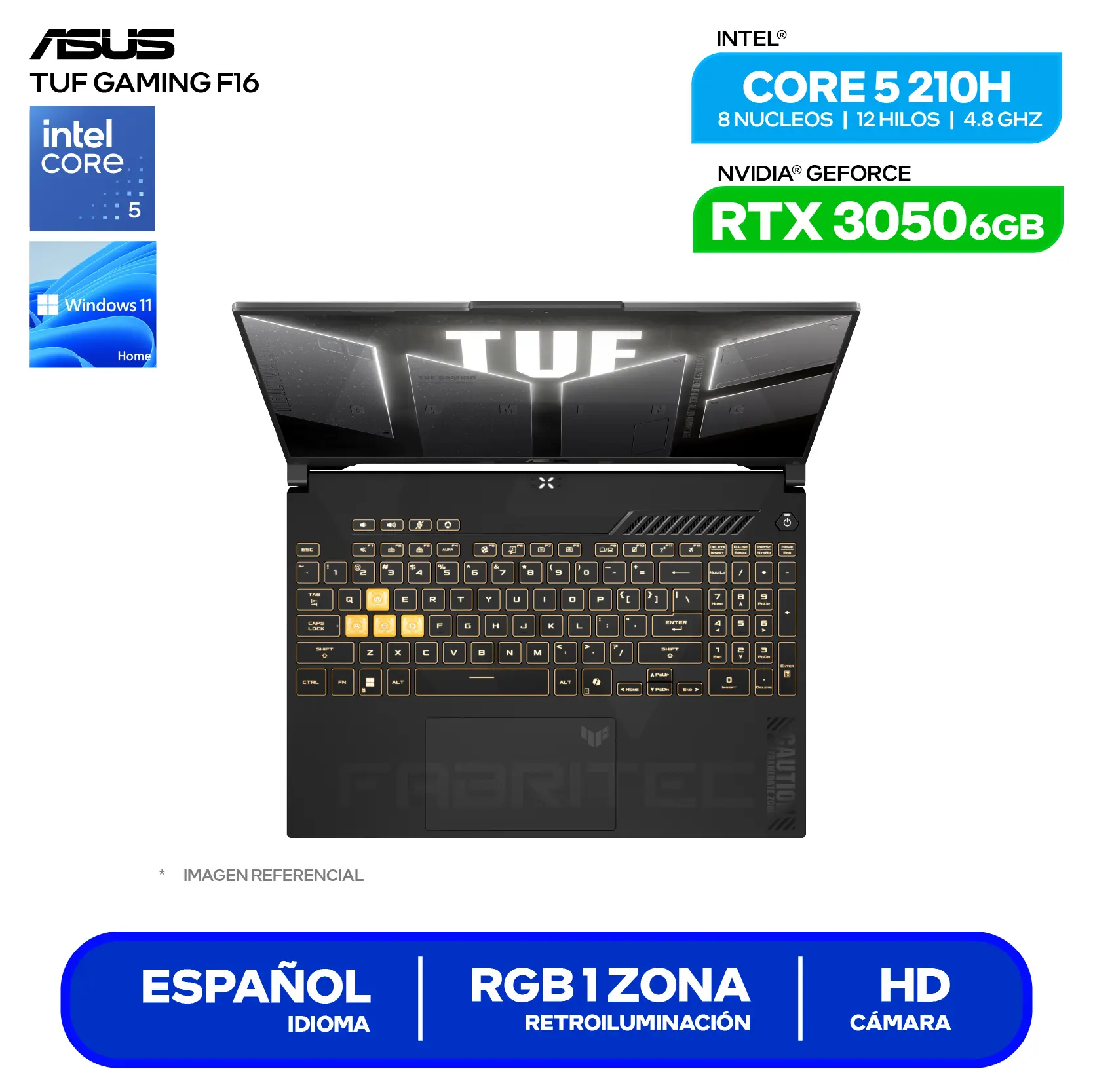 Laptop Asus Tuf Gaming F16 FX607VJB-RL209 (90NR0MZ6-M00B80) Intel Core 5-210H, GeForce RTX 3050 6GB, RAM 8GB, SSD 51GB, 16'' FHD+, FreeDos
