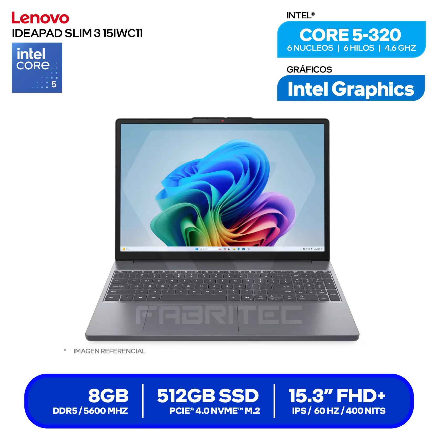Laptop Lenovo IdeaPad Slim 3 15IWC11 (83RR00GVLM) Intel Core 5-320, RAM 8GB, SSD 512GB, 15.3'' FHD+, FreeDos