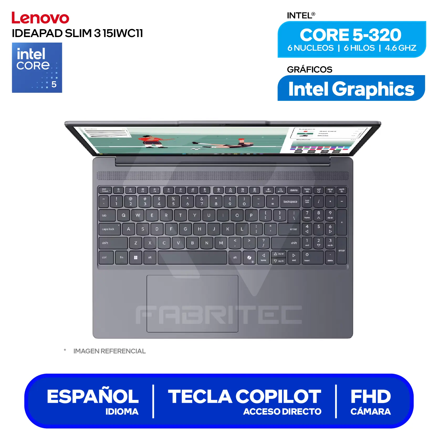 Laptop Lenovo IdeaPad Slim 3 15IWC11 (83RR00GVLM) Intel Core 5-320, RAM 8GB, SSD 512GB, 15.3'' FHD+, FreeDos