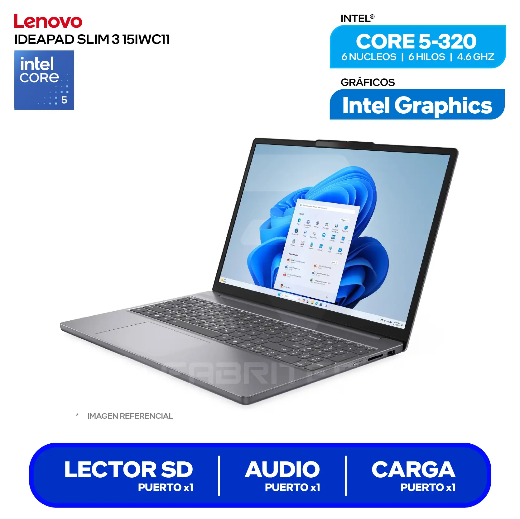 Laptop Lenovo IdeaPad Slim 3 15IWC11 (83RR00GVLM) Intel Core 5-320, RAM 8GB, SSD 512GB, 15.3'' FHD+, FreeDos