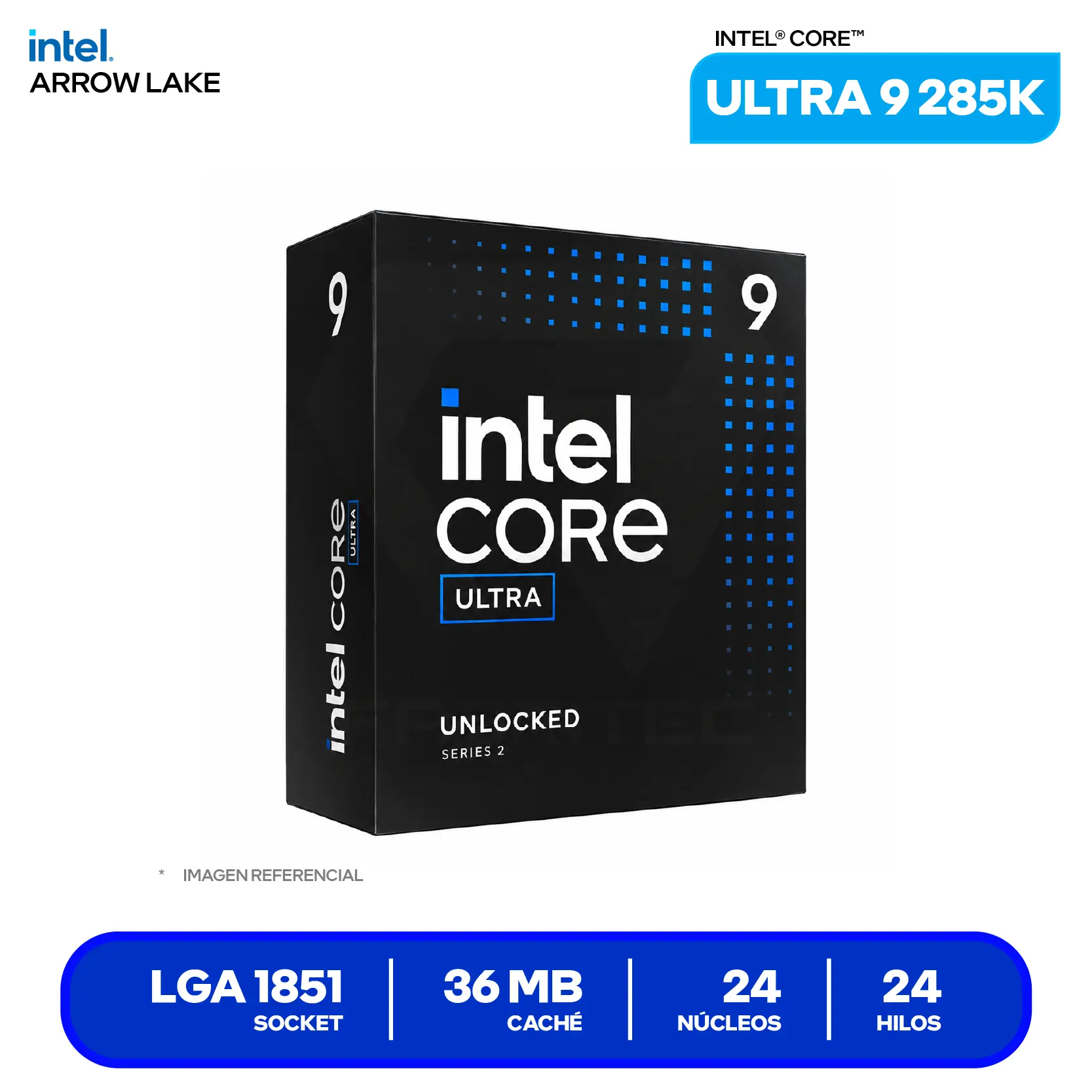 Procesador Intel Core Ultra 9 285K (BX80768285K) 3.7GHz / 5.7GHz, 24 Núcleos, LGA1851