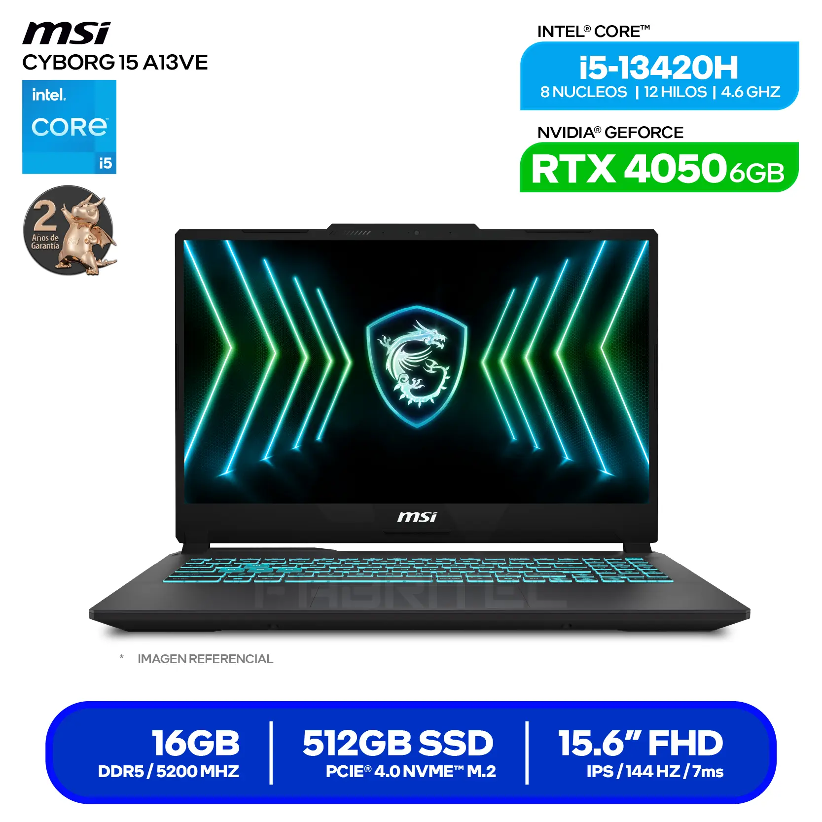 Laptop Gaming MSI Cyborg 15 A13VE-2469XPE (9S7-15K112-2469) Intel Core i5-13420H, GeForce RTX 4050 6GB, RAM 16GB, SSD 512GB, 15.6'' FHD, FreeDos