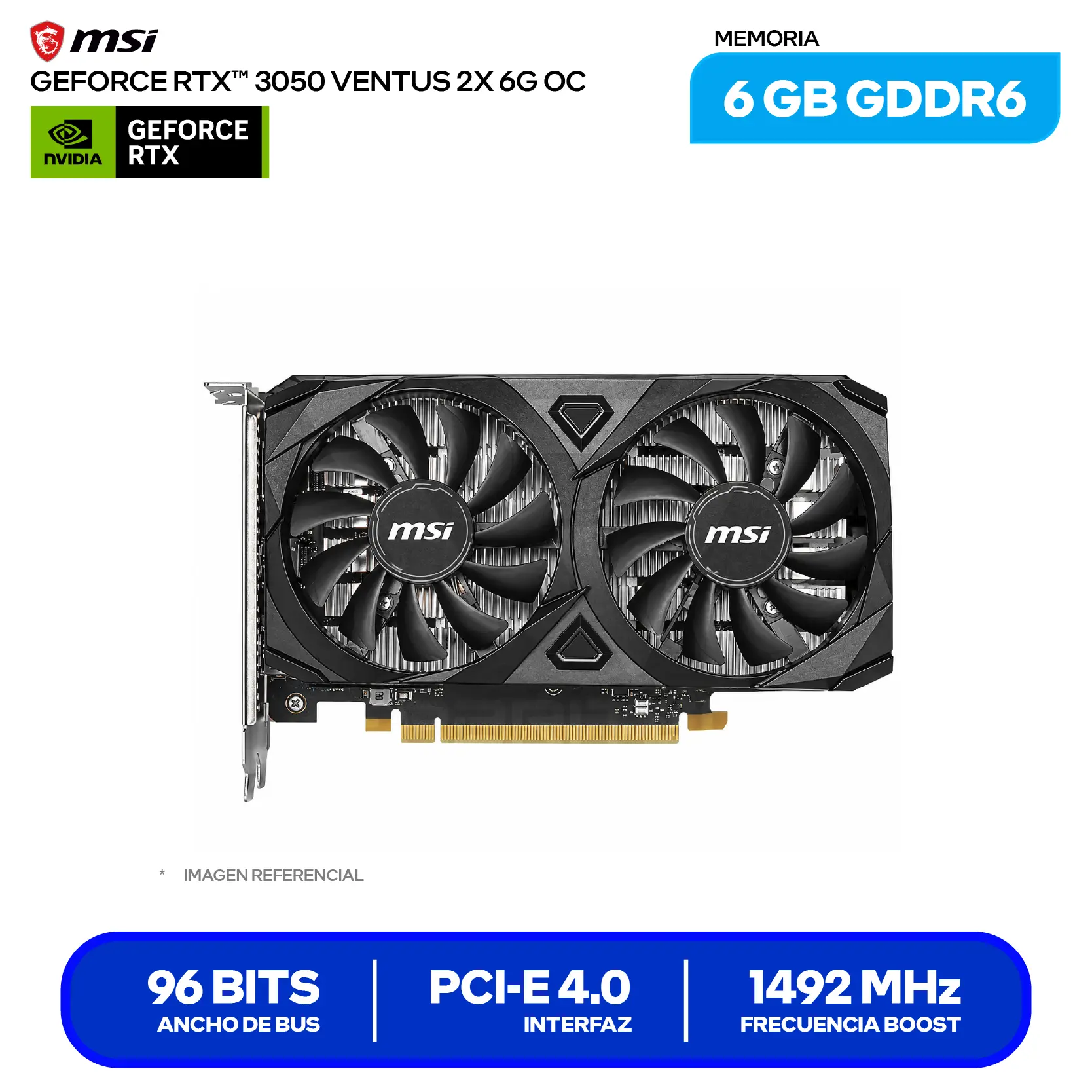 Tarjeta de video MSI NVIDIA GeForce RTX 3050 6GB OC (RTX 3050 LP 6G OC) GDDR6, 1x DisplayPort, 2x HDMI