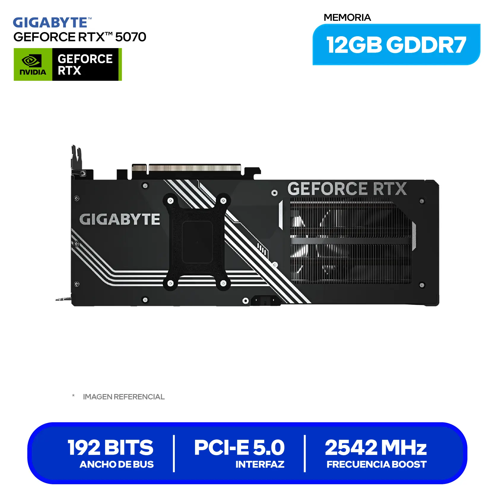 Tarjeta de video Gigabyte NVIDIA GeForce RTX 5070 Windforce OC SFF 12GB (GV-N5070WF3OC-12GD) GDDR7, 3x DisplayPort, 1x HDMI