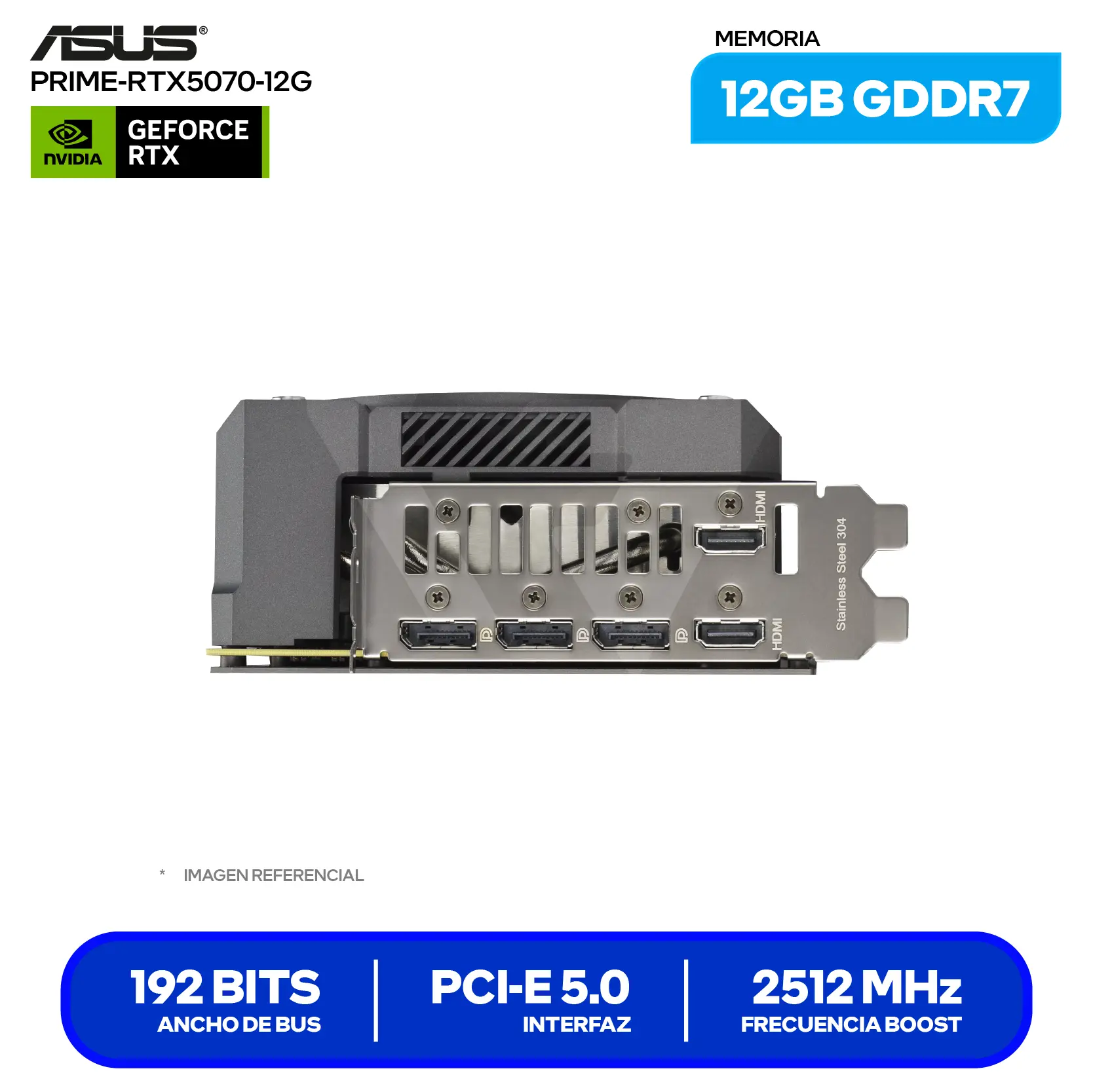 Tarjeta de video Asus TUF Gaming GeForce RTX 5070 12GB OC Edition (TUF-RTX5070-O12G-GAMING) GDDR7, 3x DisplayPort 2.1, 2x HDMI