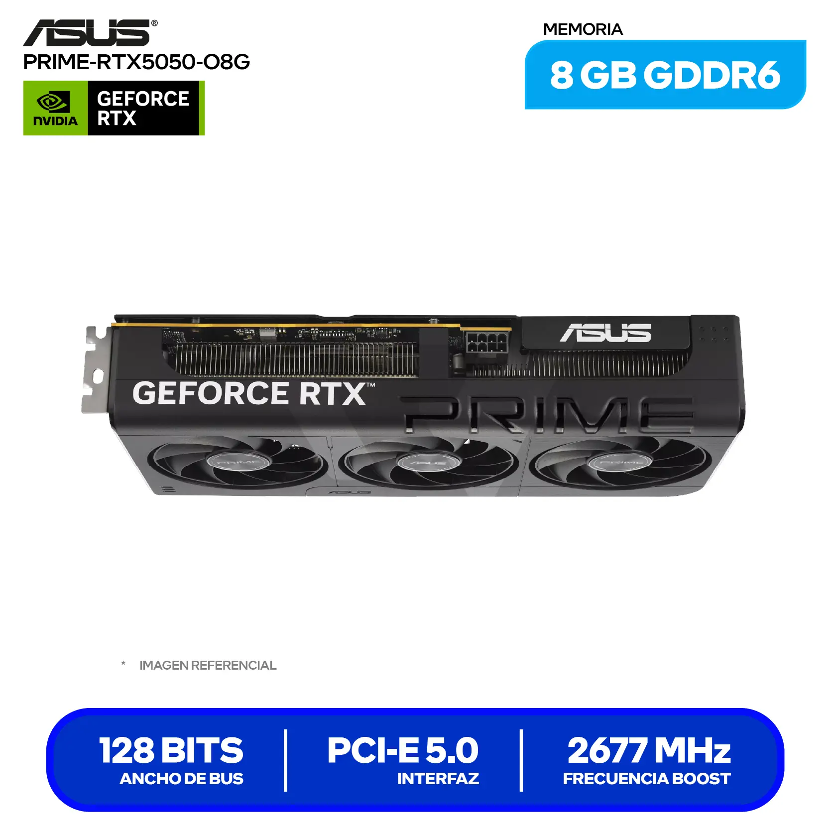 Tarjeta de video Asus Prime NVIDIA GeForce RTX 5050 8GB OC Edition (PRIME-RTX5050-O8G) GDDR6, 3x DisplayPort 2.1, 1x HDMI 2.1