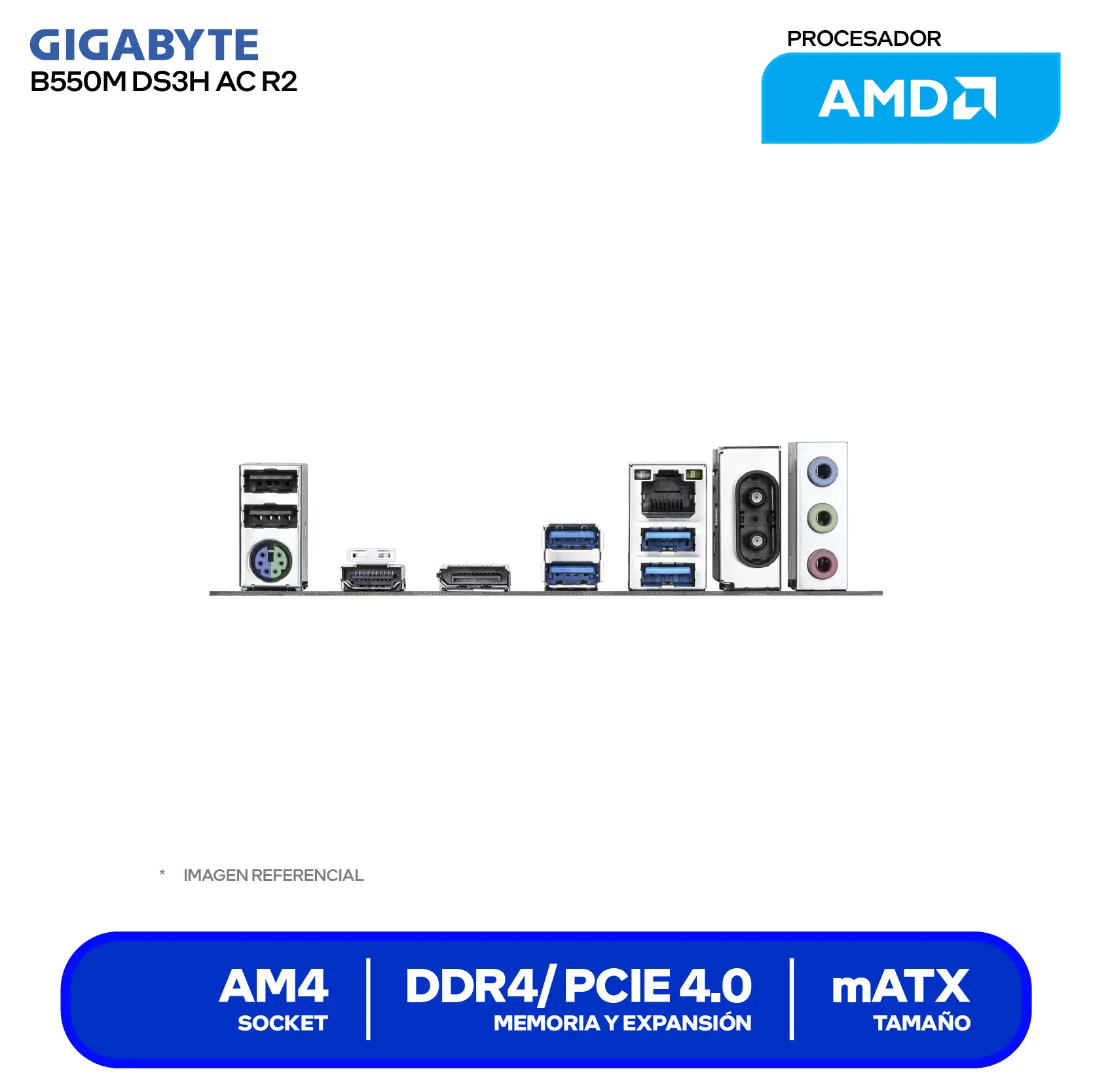 Placa madre Gigabyte B550M DS3H AC R2 (B550M DS3H AC R2) AM4, DDR4, mATX, Wi-Fi