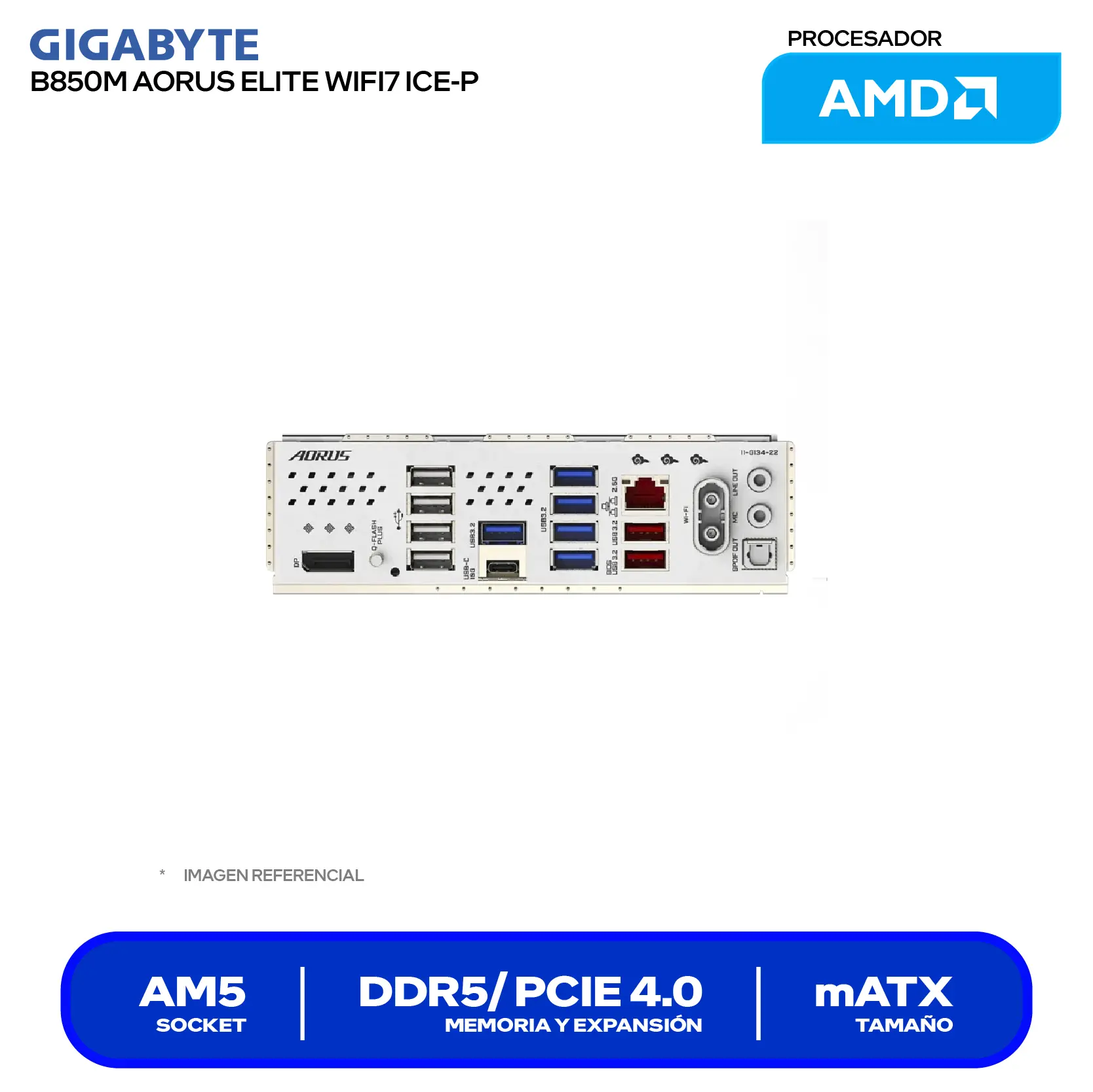 Placa madre Gigabyte B850M Aorus Elite WiFi7 ICE-P (9MB85ME7P-00-G11) AM5, DDR5, mATX, Wi-Fi 7