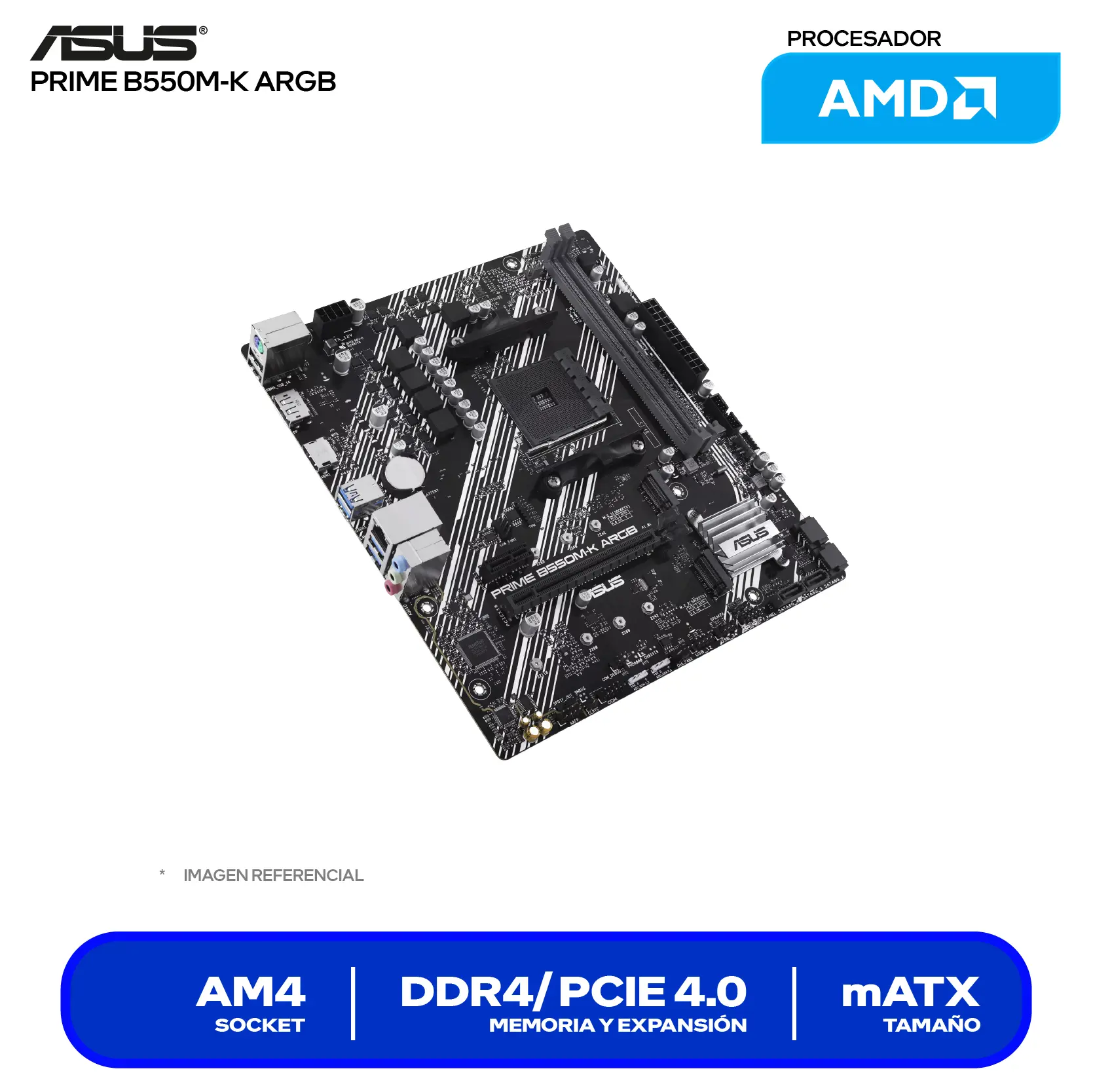 Placa Madre Asus Prime B550M-K ARGB (90MB1GC0-M0EAY0) AM4, DDR4, mTX