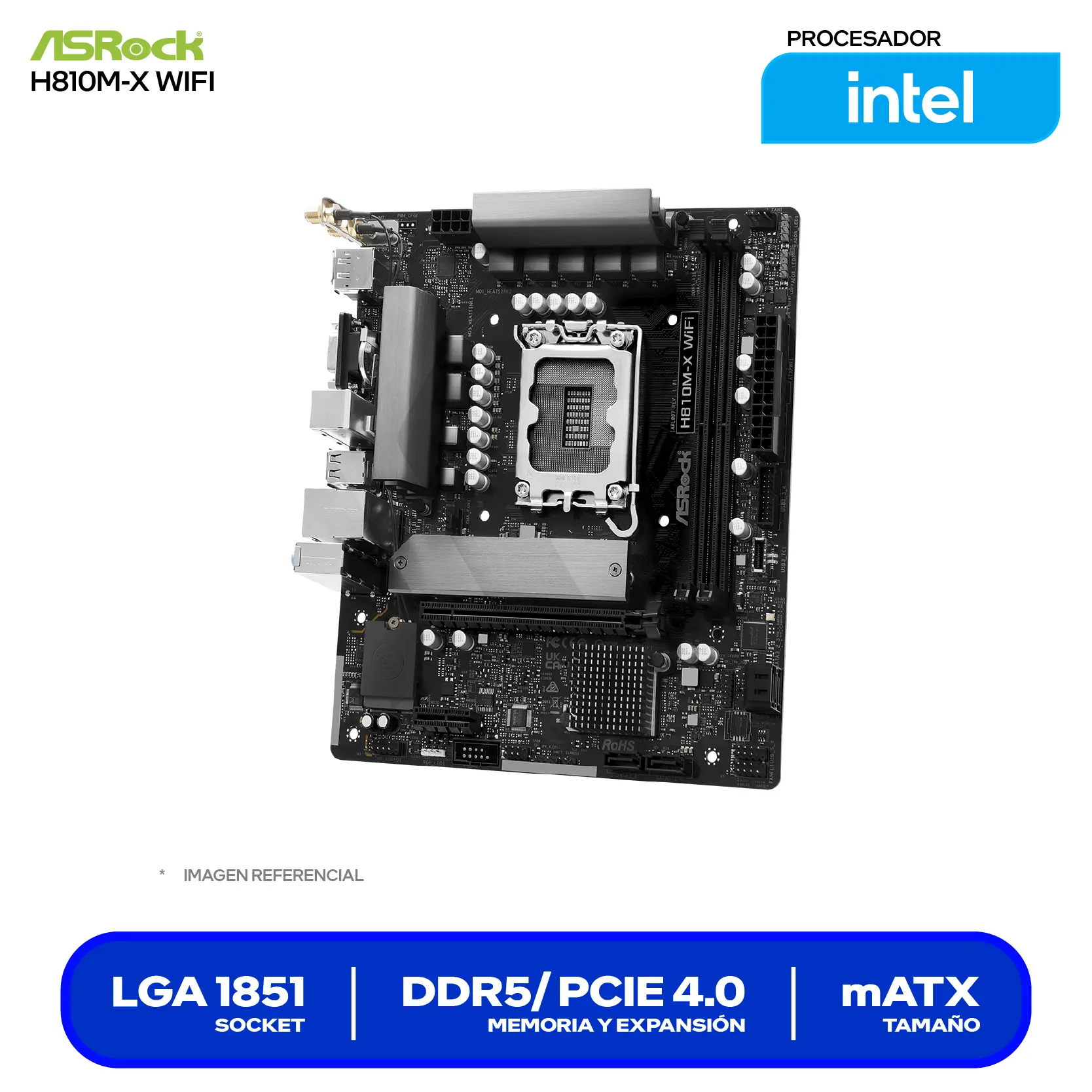 Placa Madre ASRock H810M-X WIFI (90-MXBS60-A0UAYAZ) LGA1851, DDR5, mTX