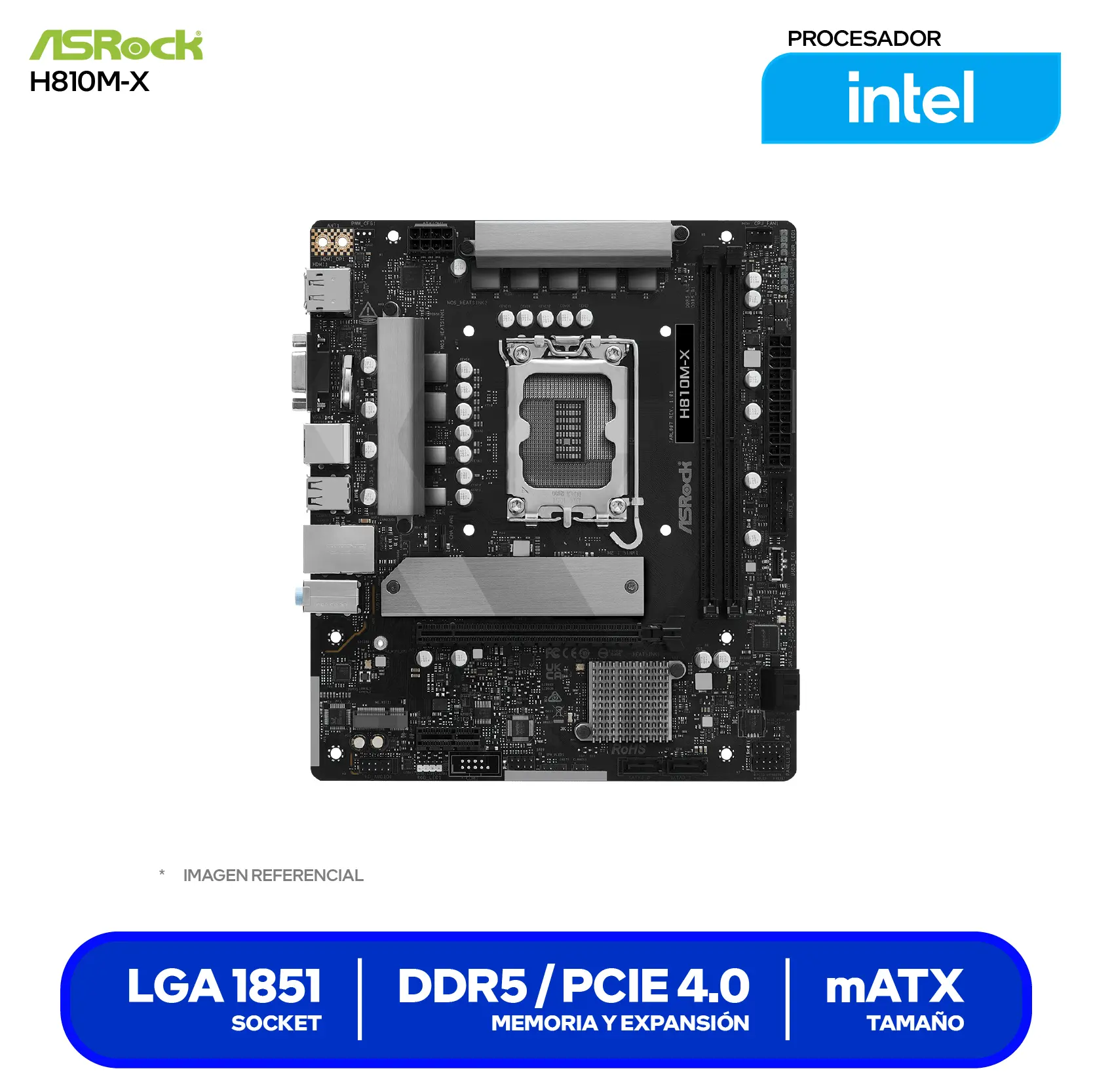 Placa Madre ASRock H810M-X (90-MXBS40-A0UAYAZ) LGA1851, DDR5, mATX