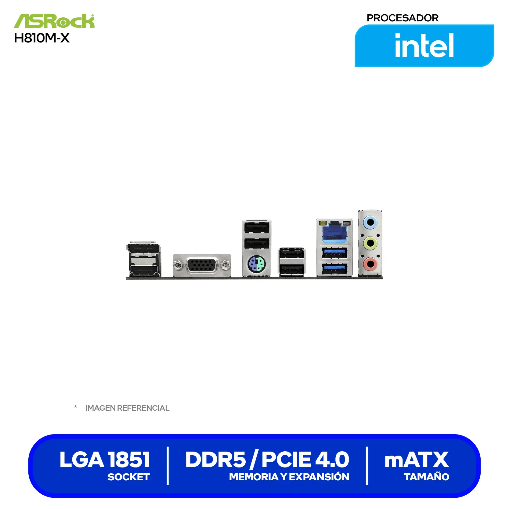 Placa Madre ASRock H810M-X (90-MXBS40-A0UAYAZ) LGA1851, DDR5, mATX