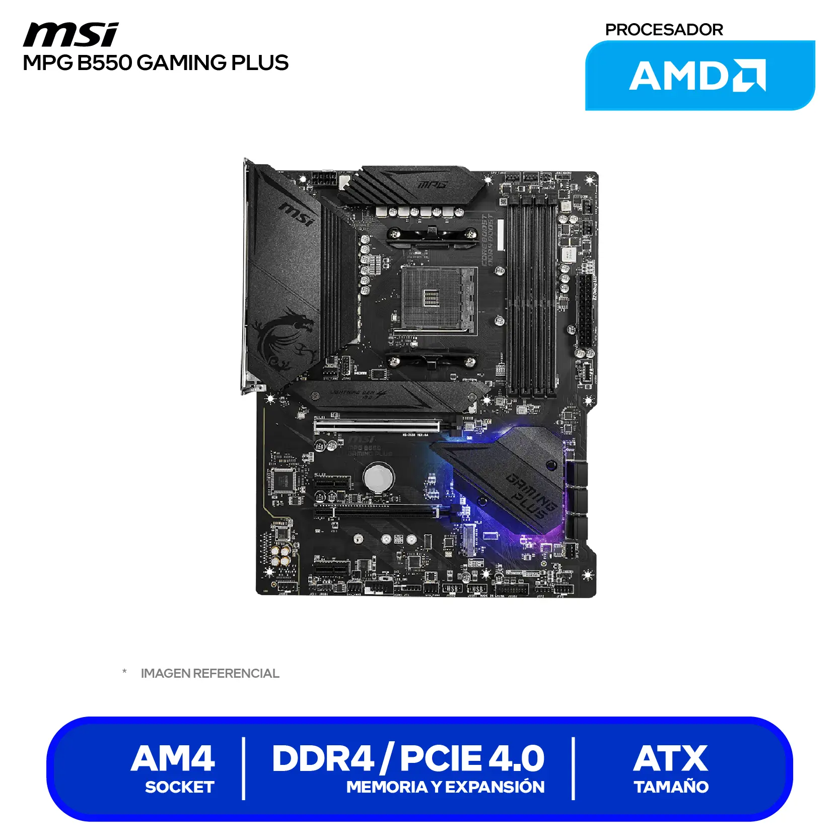 Placa Madre MSI MPG B550 GAMING PLUS (MPG B550 GAMING PLUS) AM4, DDR4, ATX