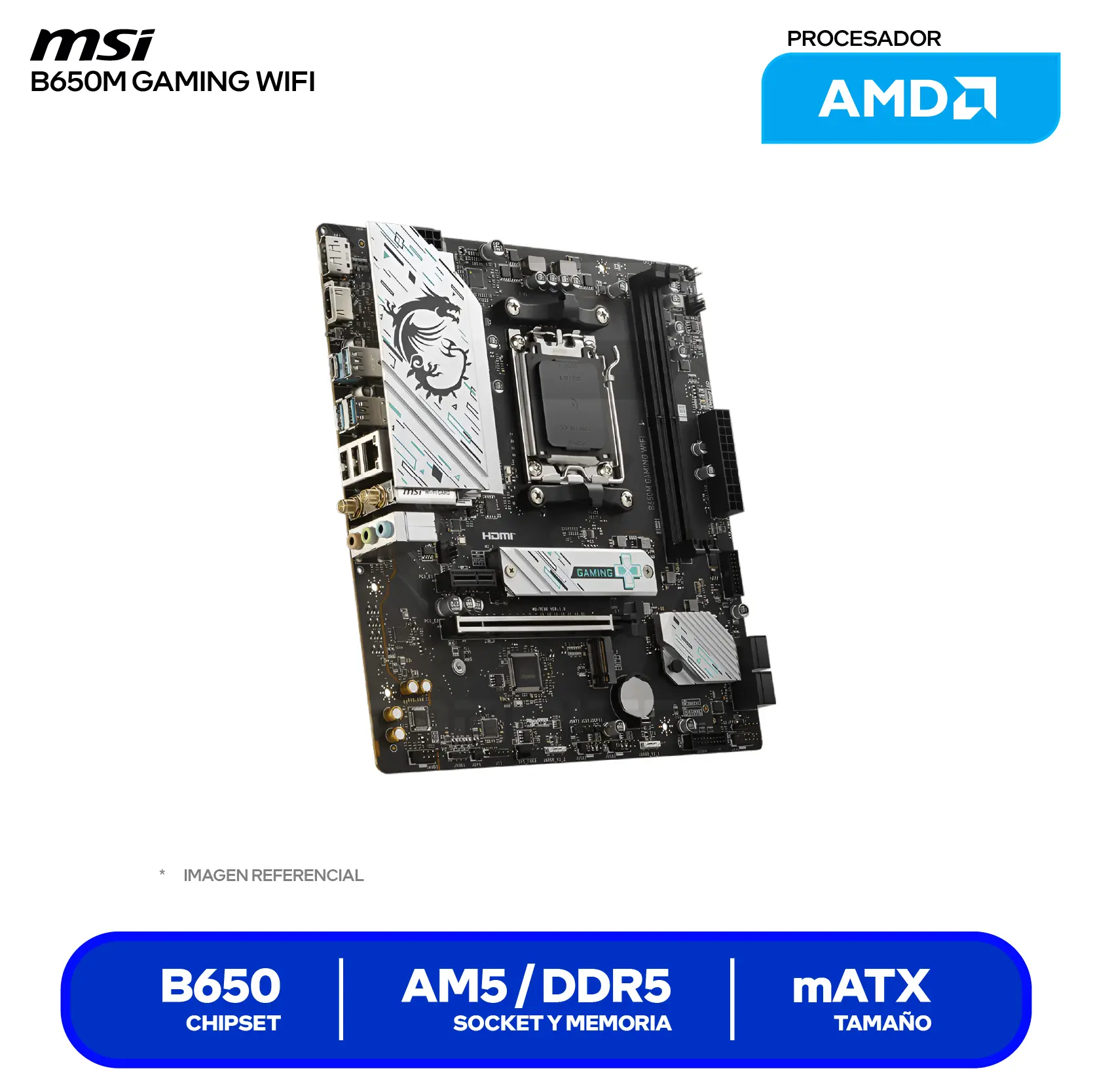 Placa Madre MSI B650M GAMING WIFI (B650M GAMING WIFI) AM5, DDR5, mATX, Wi-Fi 6E
