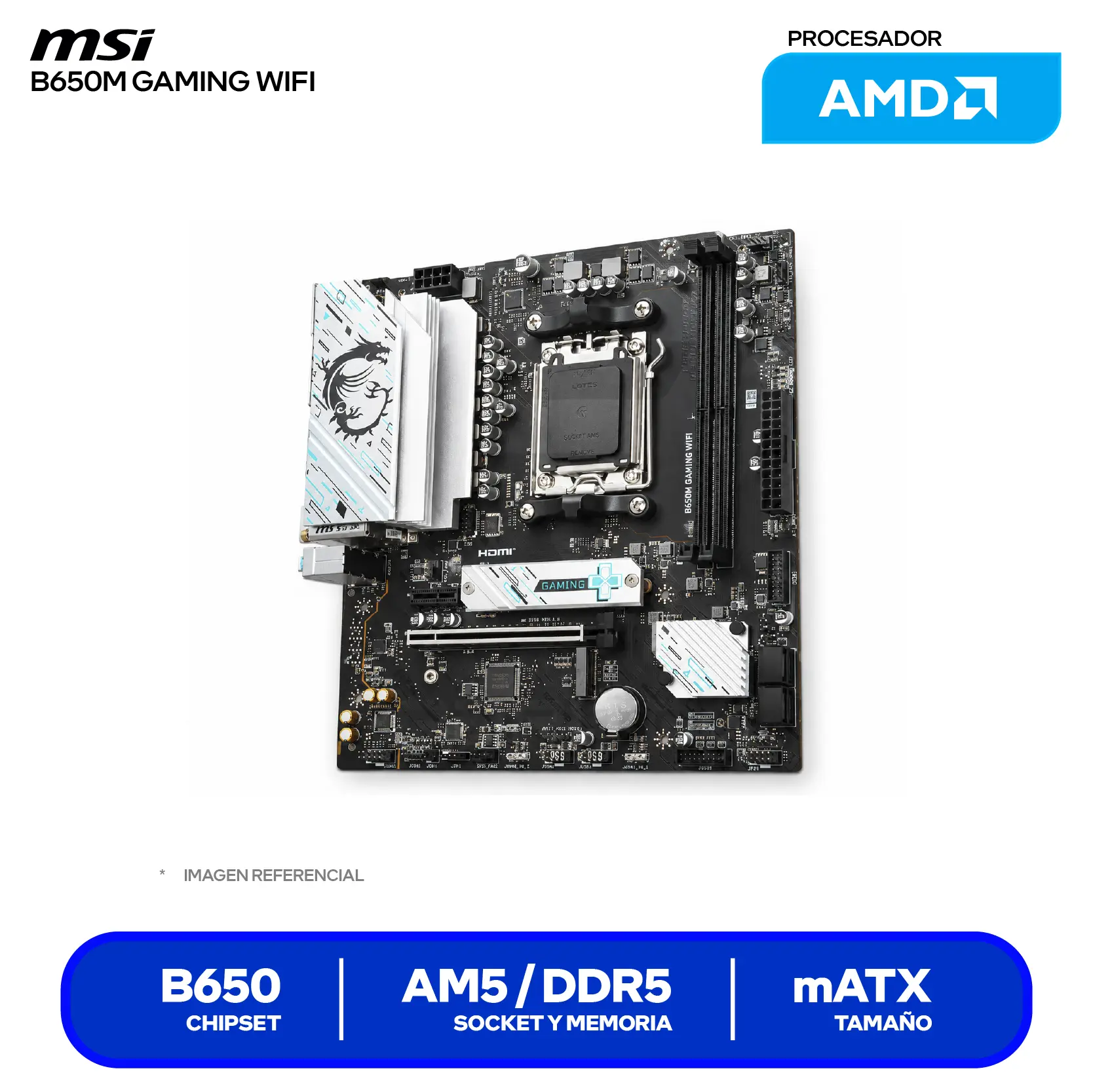 Placa Madre MSI B650M GAMING WIFI (B650M GAMING WIFI) AM5, DDR5, mATX, Wi-Fi 6E