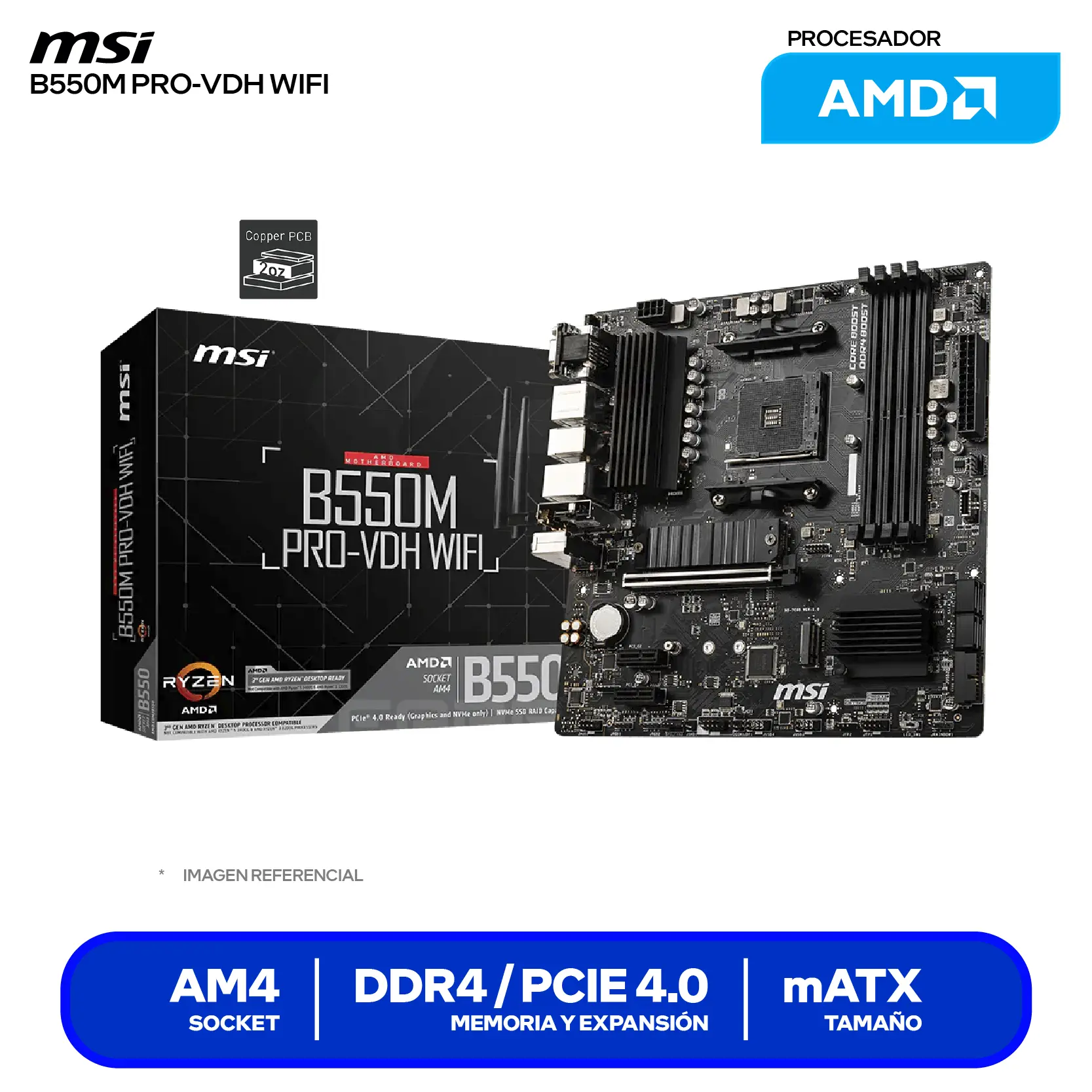 Placa Madre MSI B550M PRO-VDH WIFI (B550M PRO-VDH WIFI) AM4, DDR4, mATX, Wi-Fi