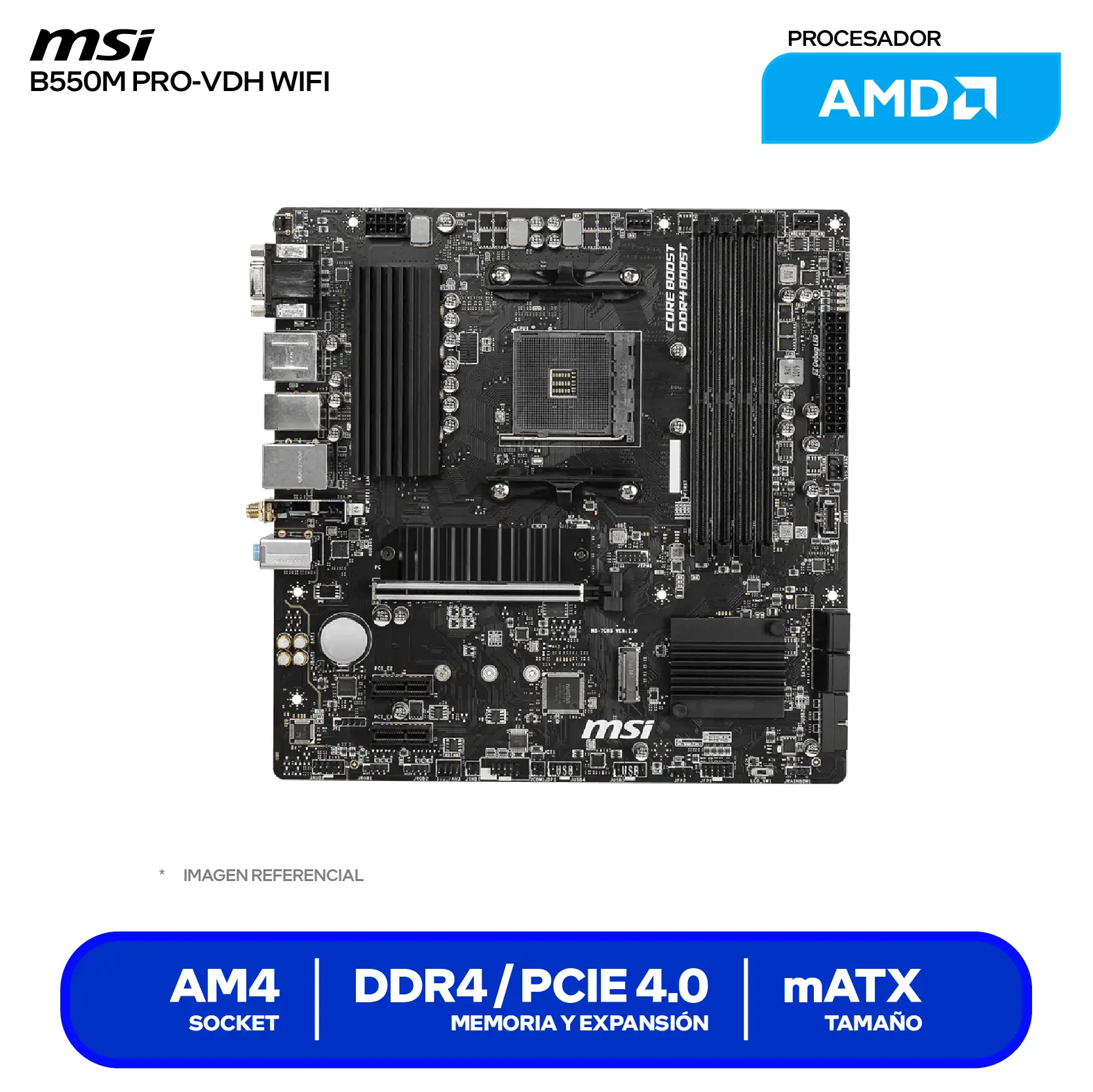Placa Madre MSI B550M PRO-VDH WIFI (B550M PRO-VDH WIFI) AM4, DDR4, mATX, Wi-Fi