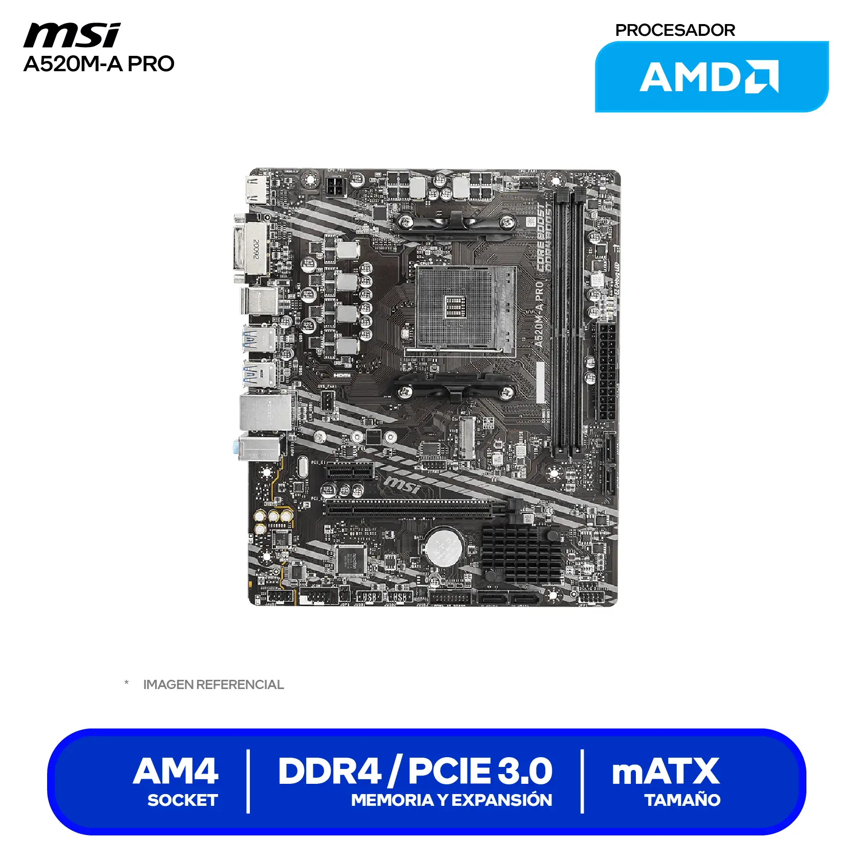 Placa Madre MSI A520M-A PRO (A520M-A PRO) AM4, DDR4, Micro-ATX
