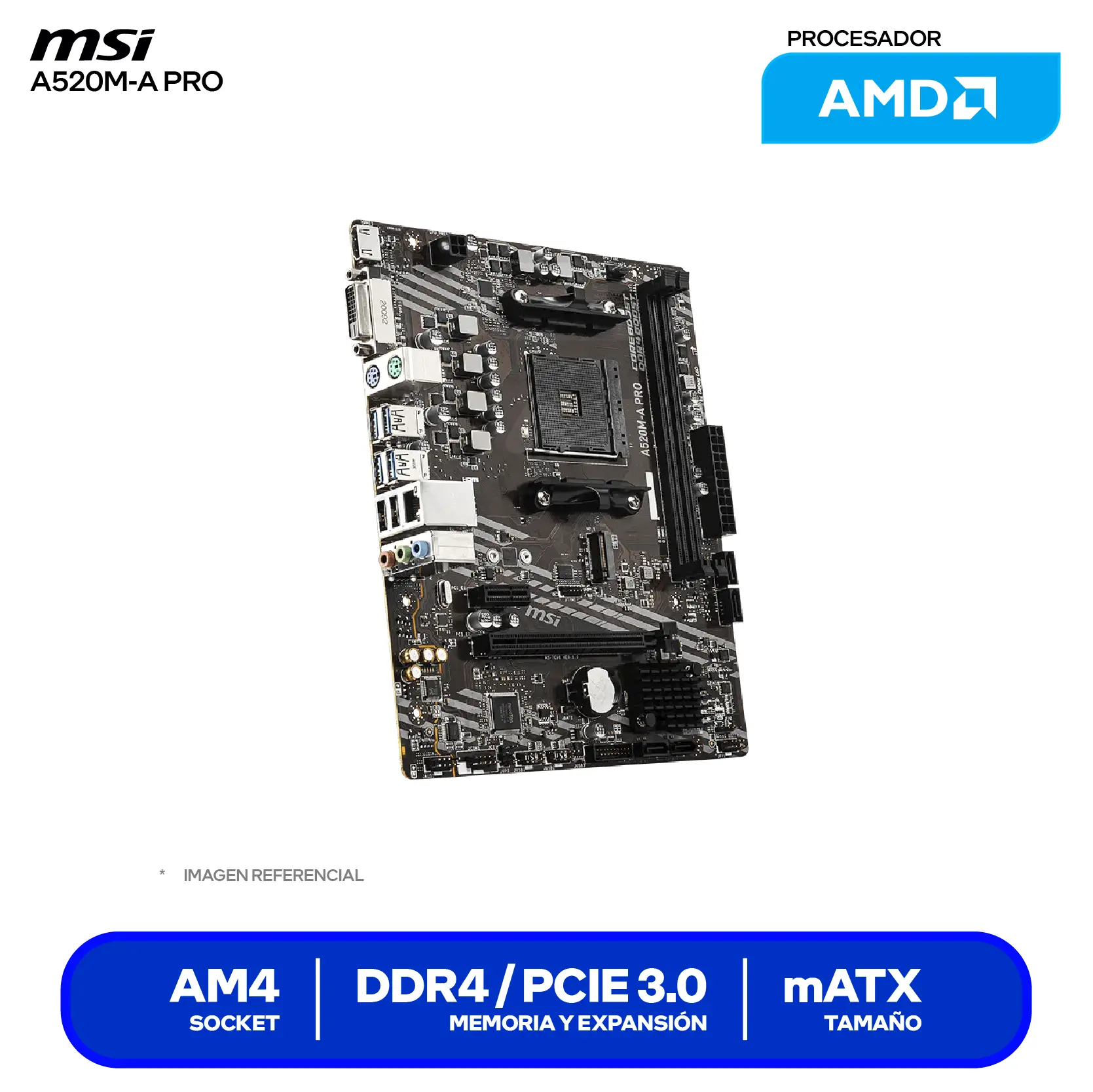 Placa Madre MSI A520M-A PRO (A520M-A PRO) AM4, DDR4, Micro-ATX