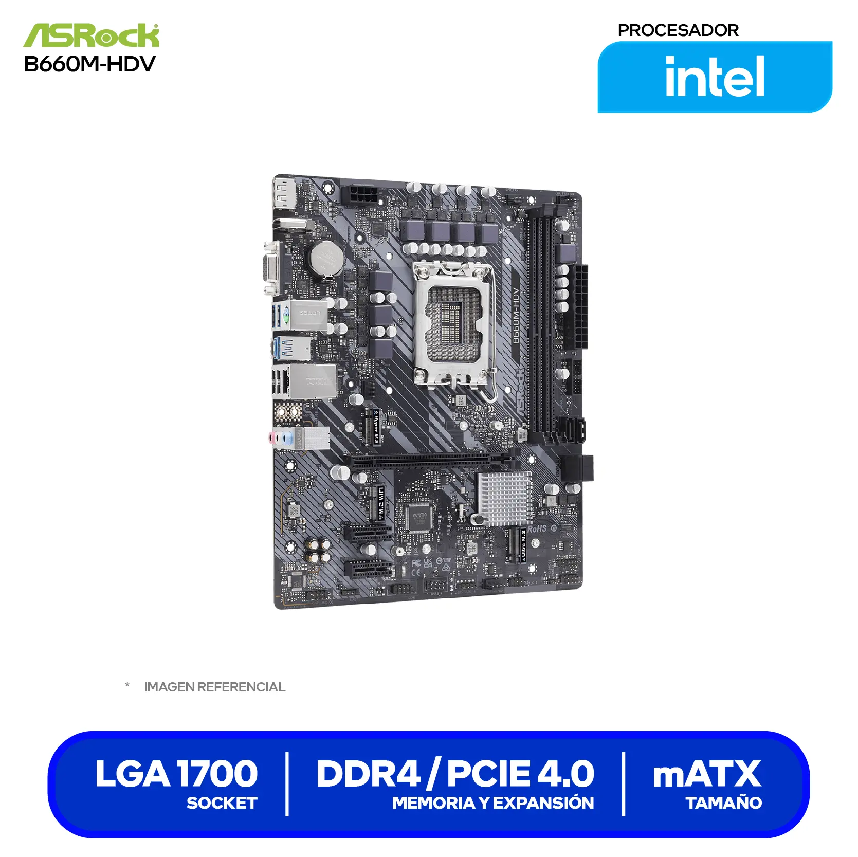 Placa Madre ASRock B660M-HDV (90-MXBH40-A0UAYZ) LGA1700, DDR4, mATX,