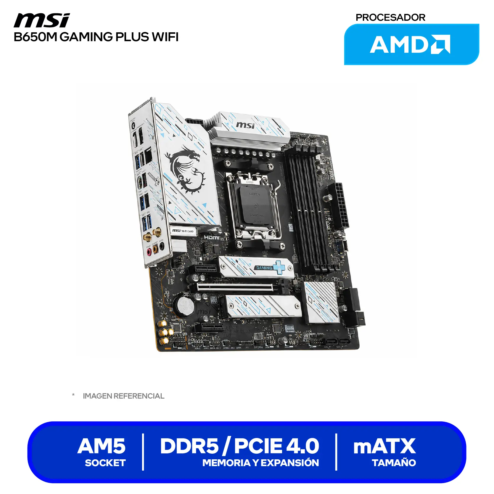 Placa Madre MSI B650M GAMING PLUS WIFI (B650M GAMING PLUS WIFI) AM5, DDR5, mATX, Wi-Fi 6E