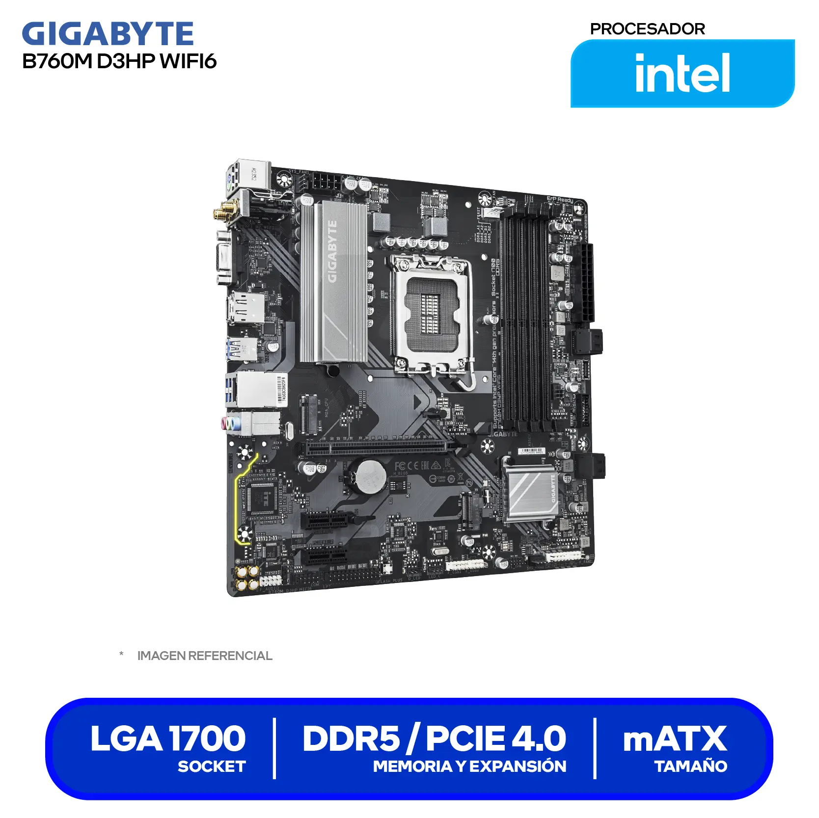 Placa Madre Gigabyte B760M D3HP WIFI6 D5 (B760M D3HP WIFI6) LGA1700, DDR5, mATX, Wi-Fi 6