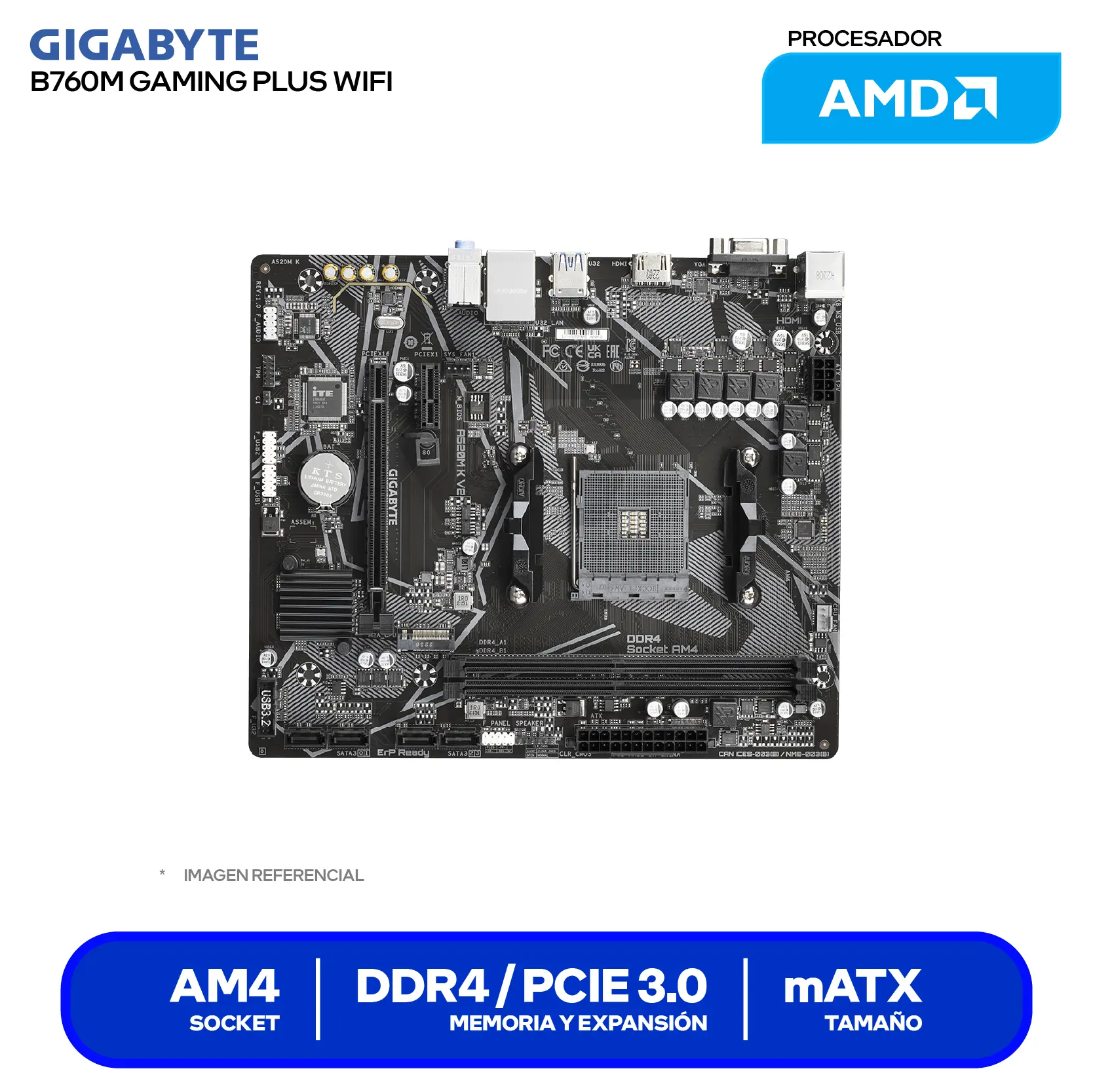 Placa Madre Gigabyte A520M K V2 (A520M K V2) AM4, DDR4, mATX